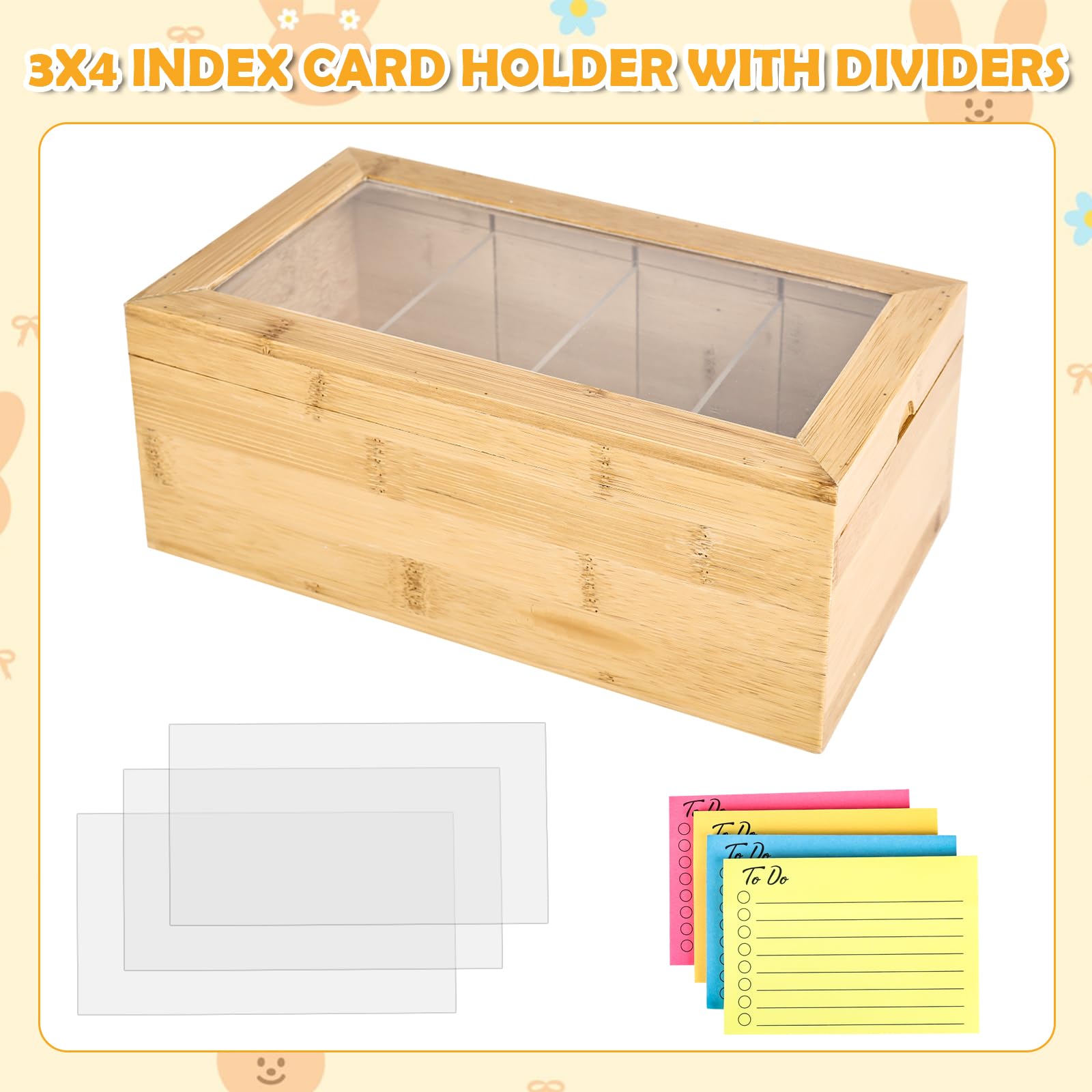 A6 Holz-Karteikasten mit Deckel, 10 * 5.9 * 4 inch, für Büro, Schulen und Heim (Karteikarten nicht enthalten)