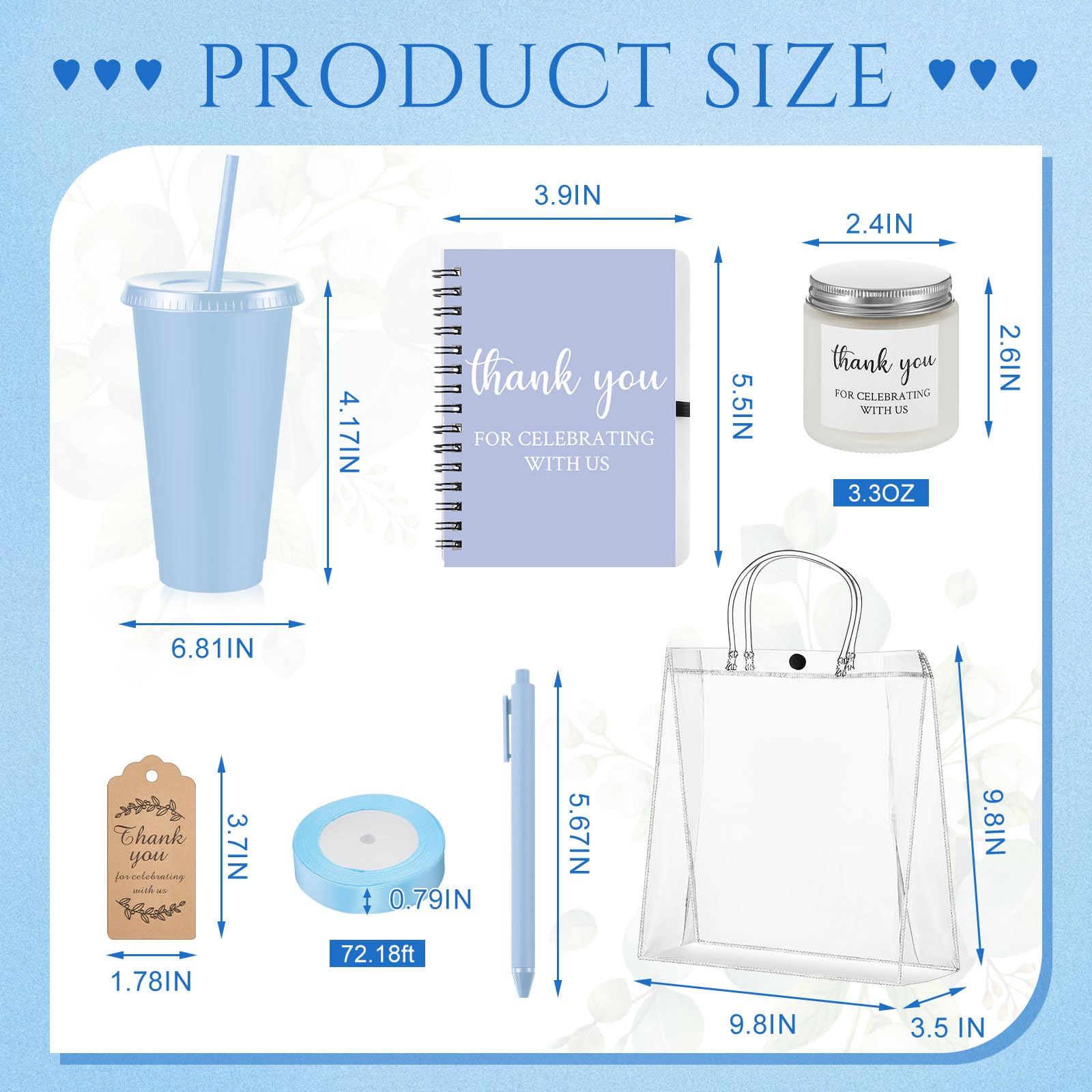 Nuogo 12 Sets für neue Eltern Duschpreise für Spielergewinner, Erwachsene, Hochzeit, Brautparty, Geschenk, Kunststoff-Becher, Notizbuch, Duftkerze, Kugelschreibertasche (Farbverlauf, Blau, klassischer
