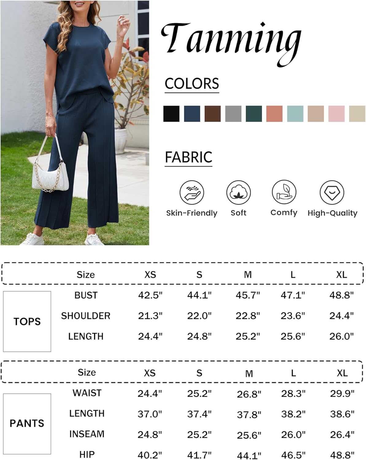 Tanming Women's 2 Piece Outfits Sweater Set Knit Pullover Tops High Waisted Pants Sweatsuits Lounge Set - Image 4