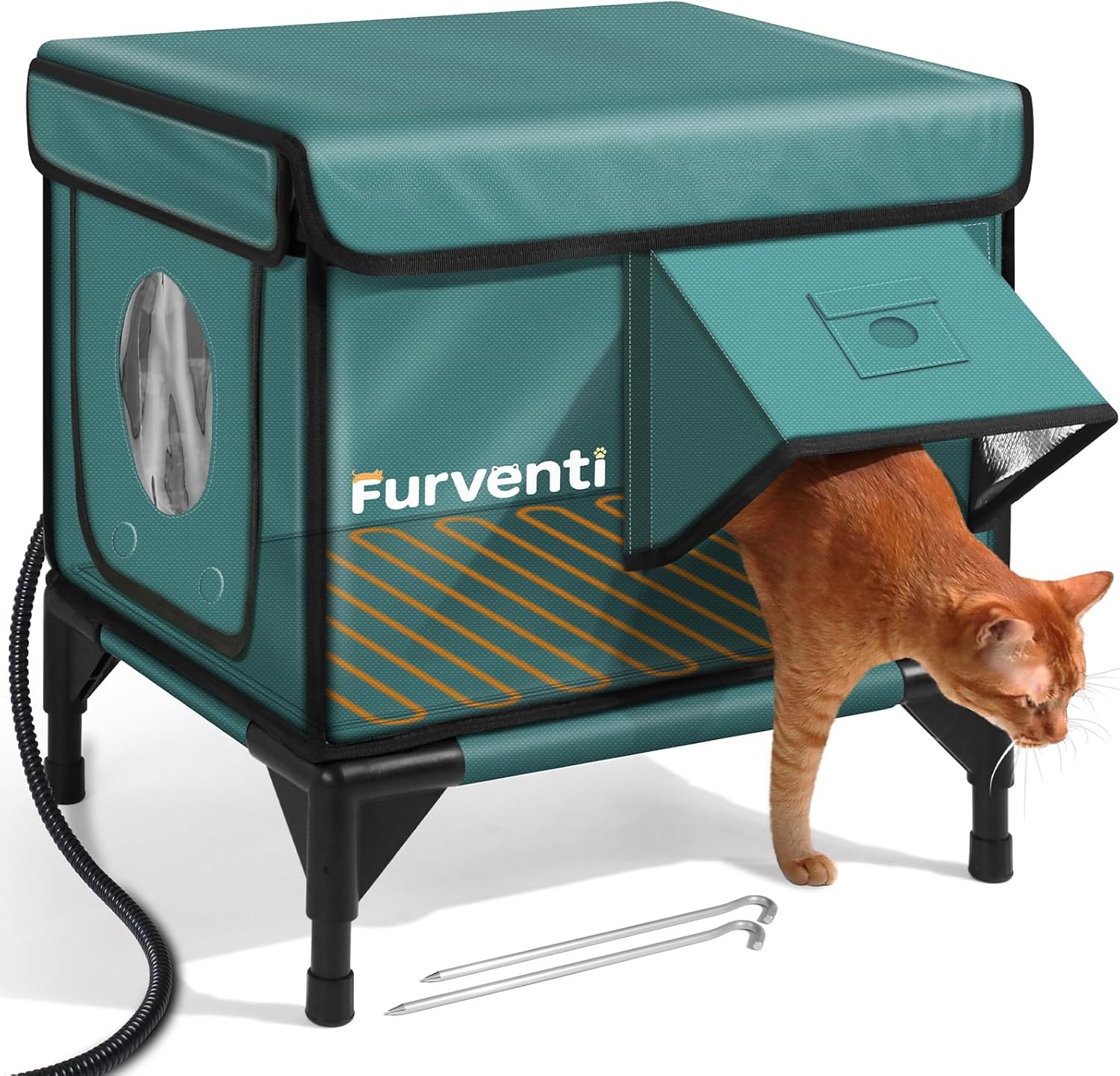 Heated Cat House for Outdoor Cats, Waterproof Insulated Outdoor Cat House with Heating Pad, Weatherproof Elevated Heated Cats House for Outside Feral Cats(Deep Green, 16" L x 12" W x 18" H) 16.0"L x 12.0"W x 18.0"H Deep Green