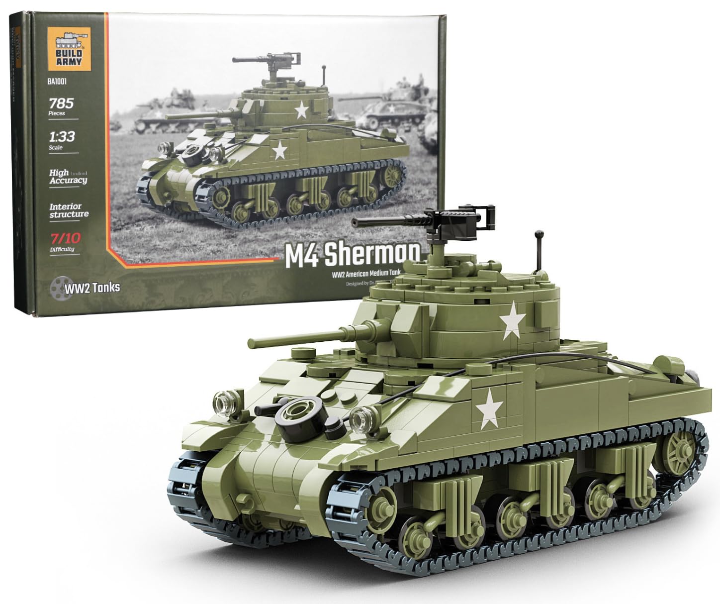 Bloc de construction de modèle Sherman Tank Brique W2 USA M4 785 pièces