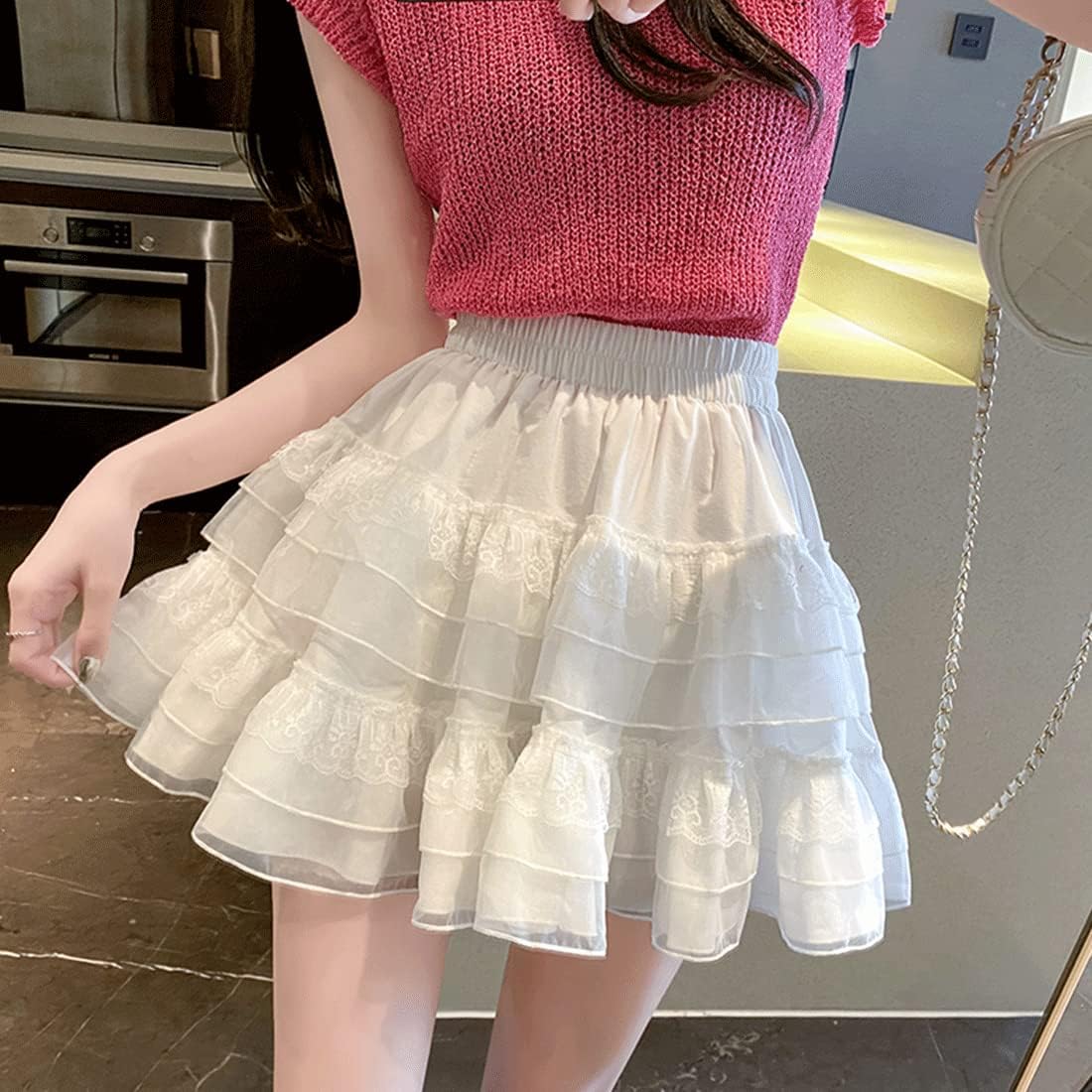 Harajuku Lolita Style Kawaii Pastel Goth Fashion Casual Elastic Waist Vintage Mesh Lace Trim Layered Skirt - Image 3