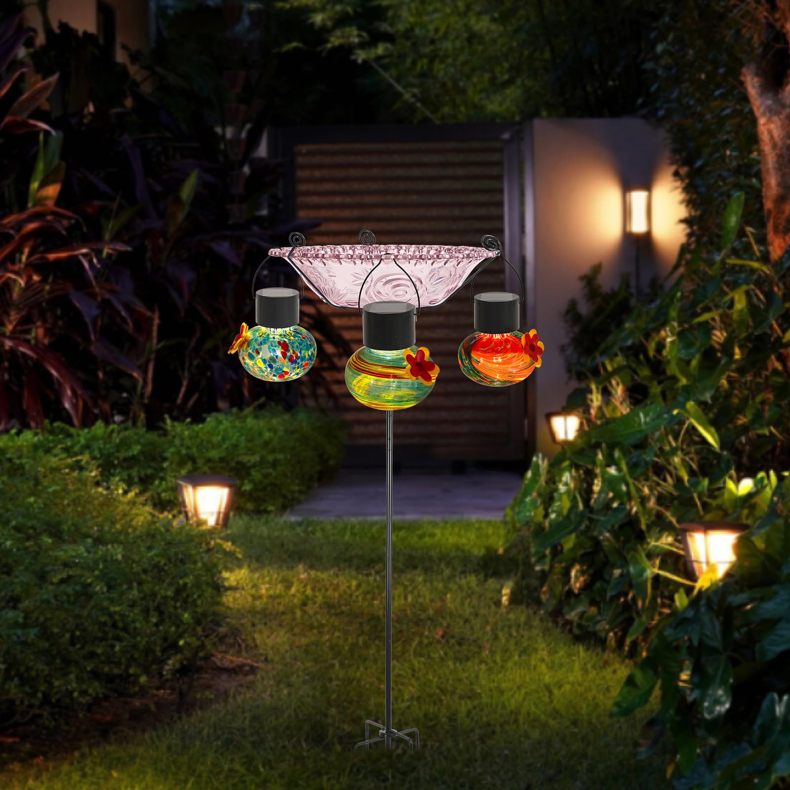 Mangiatoia solare per uccelli colibrì con finestra osservazione Picchetti da antiruggine per santuari per uccelli da balcone Mangiatoia in plastica resistente