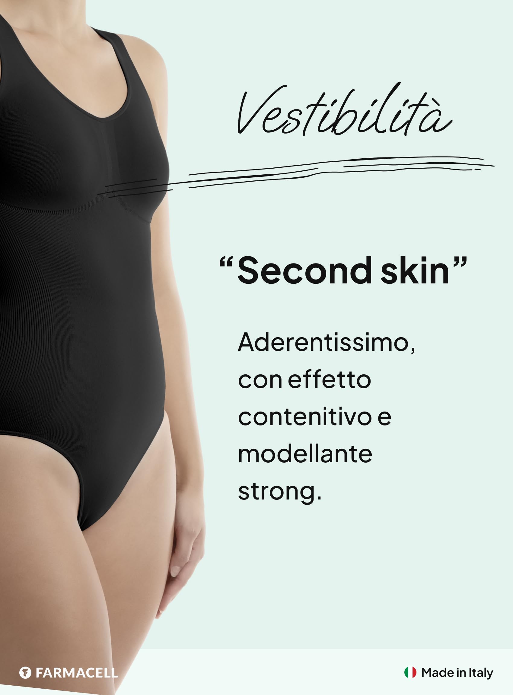 FarmaCell Body Contenitivo Modellante Push-up Seno, Intimo Modellante Donna, Made in Italy, 608