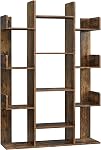 VASAGLE Bookshelf, Tree-Shaped Bookcase with 13 Storage Shelves, 33.9”L x 9.8”W x 55.1”H, Rustic Brown ULBC67BXV1