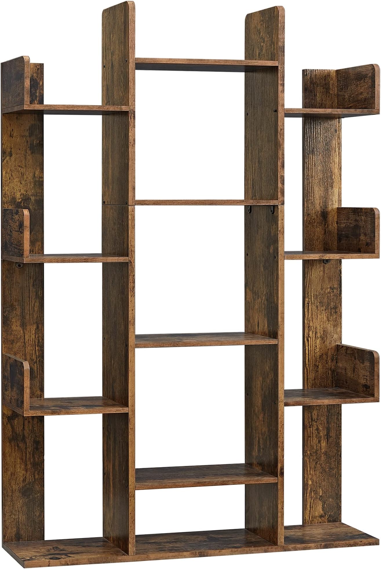 VASAGLE Bookshelf, Tree-Shaped Bookcase with 13 Storage Shelves, Rounded Corners, 9.8”D x 33.9”W x 55.1”H, Rustic Brown ULBC67BXV1