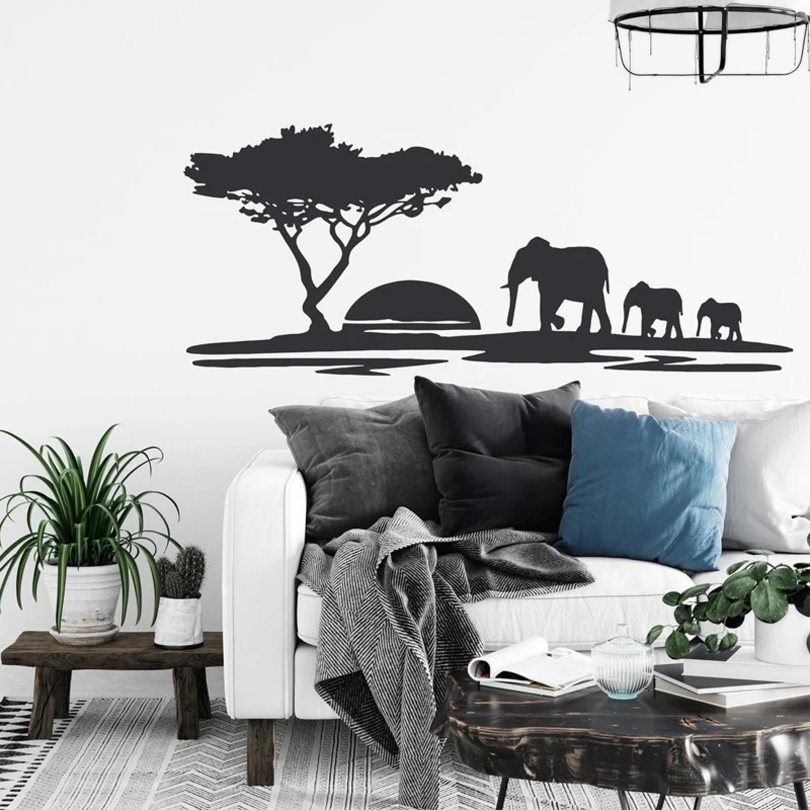 Elephant wall Sticker African Safari Vinyl Sticker Sunset Canopy Decoration Mural Art