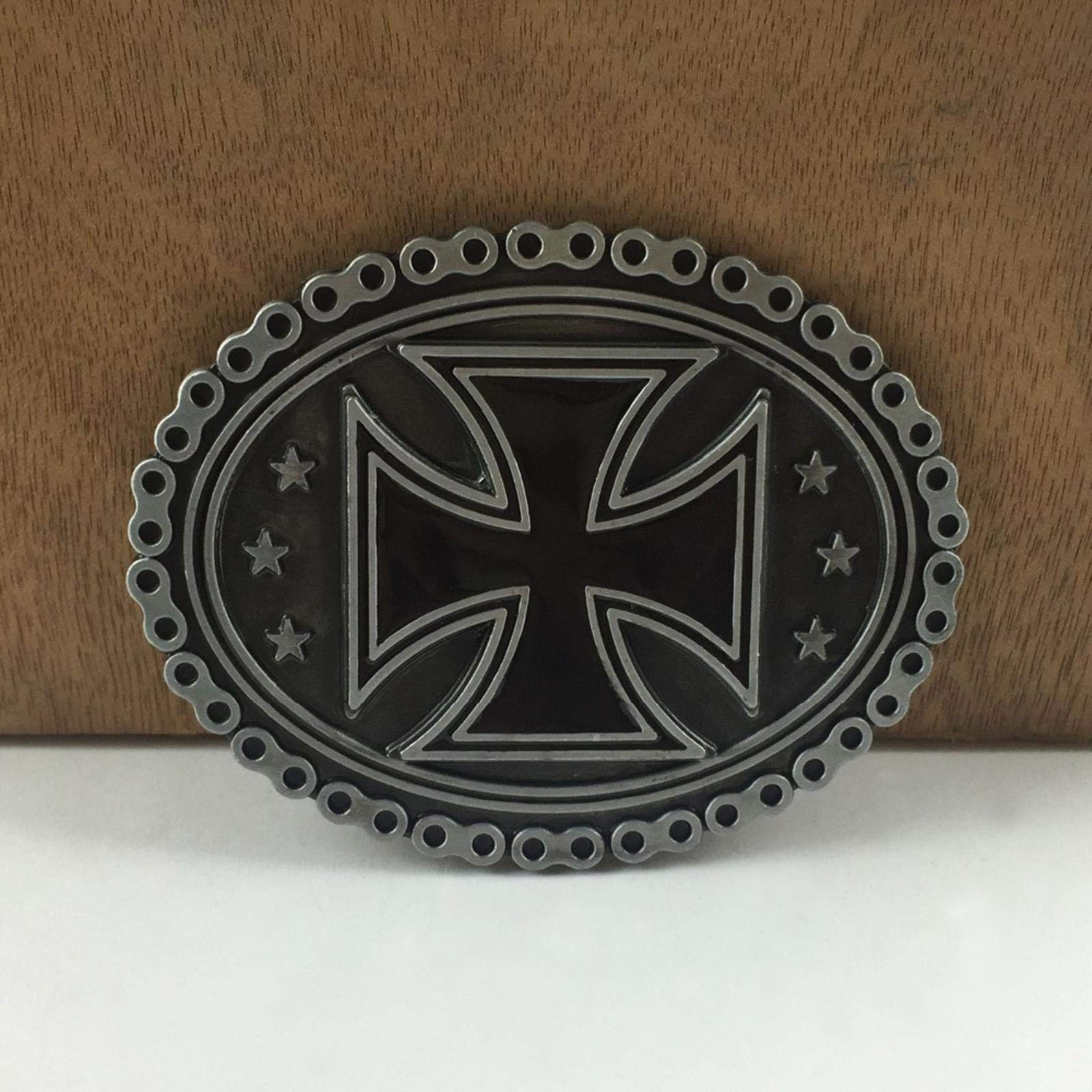 LPOK feature retro chopper cross biker chain cowboy gift belt buckle 03667 PEWTER FINISH for men 4cm width loop -default,a