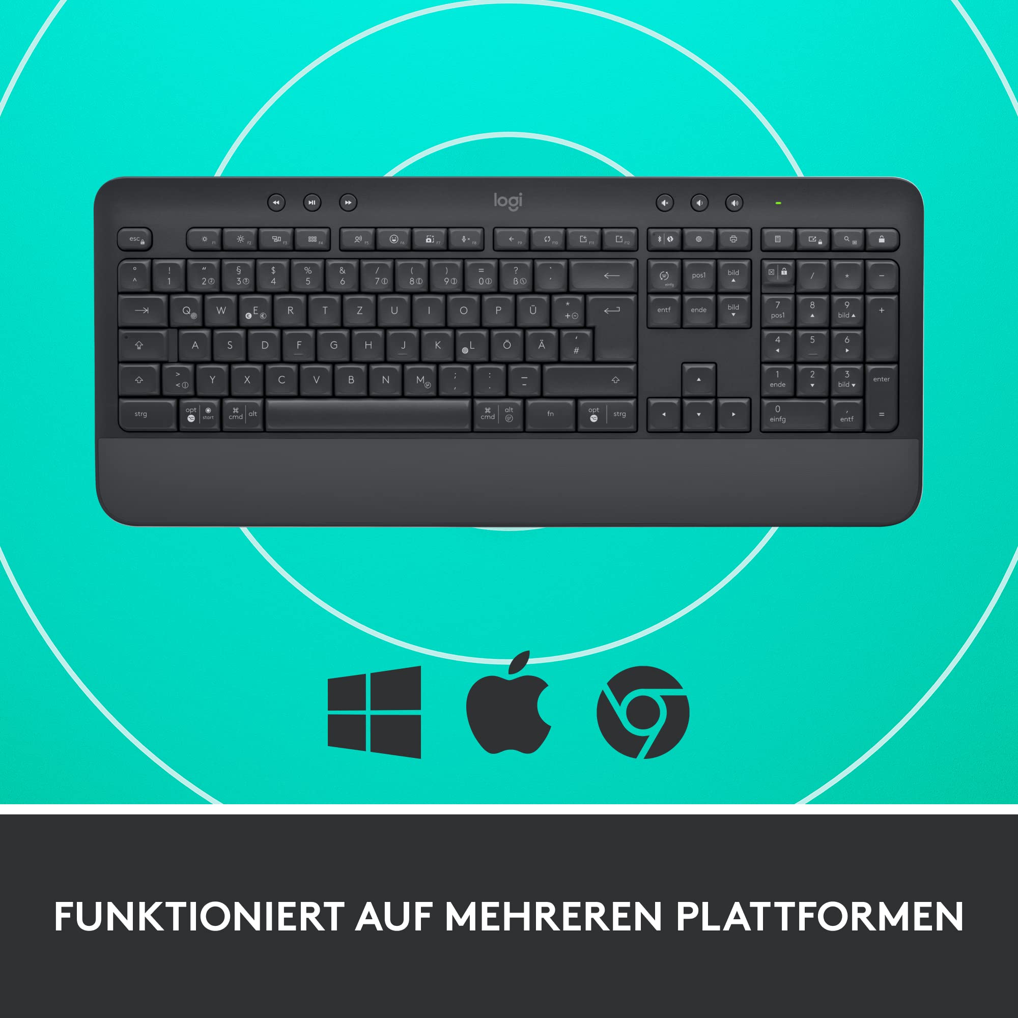Logitech Signature K650 Comfort kabellose Tastatur mit Handballenauflage | BLE Bluetooth/Logi Bolt USB-Empfänger, Soft-Touch-Tastatur, Numpad, PC/Windows/Mac, Italienisches QWERTY - Grau