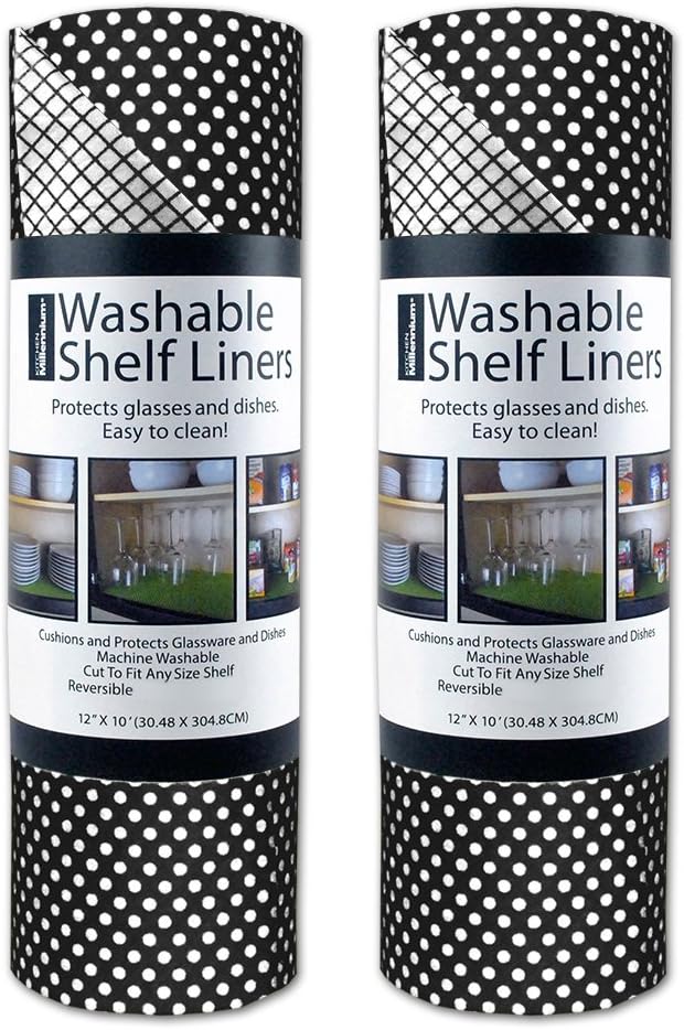 DII Fridge & Shelf Liner Collection Non-Adhesive, Cut to fit, Machine Washable, 12x20, Black Dots, 2 Piece