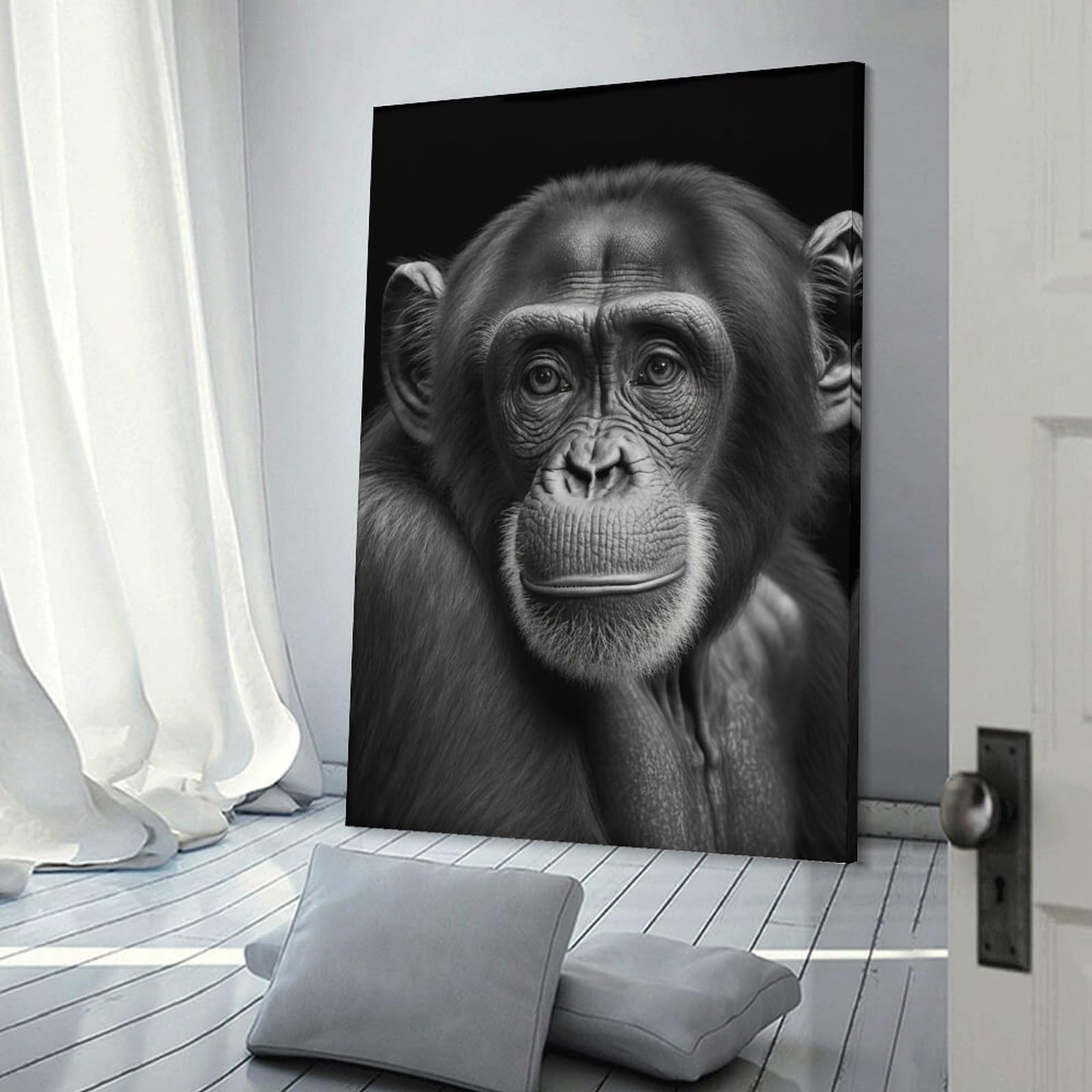 Junmoney Decorative Canvas Print Portrait of A Chimpanzee, 20x30inch(50x75cm), for Office, Study Or Home Workspace, Decorative Artwork for Productive Spaces