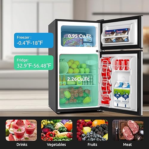 Miniatura 2 de BANGSON Mini refrigerador con congelador, 3.2 pies cúbicos, bajo ruido, ahorro de energía, 5 ajustes de temperatura ajustable, mini refrigerador de