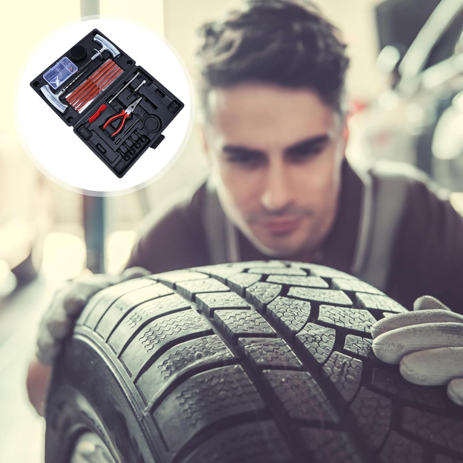 67pcs Tire Repair Kit Heavy-Duty Auto Motorcycle Repair Tools for Quick Puncture Fixes Resistant for Cars Trucks and Electric Vehicles