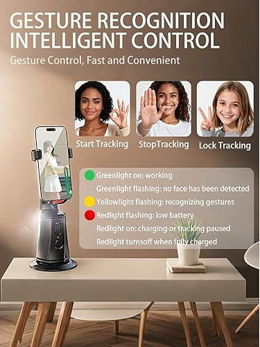 Miniatura 4 de weini Trípode de seguimiento facial automático con rotación de 360 grados con soporte, sin aplicación, soporte para cámara de teléfono con control