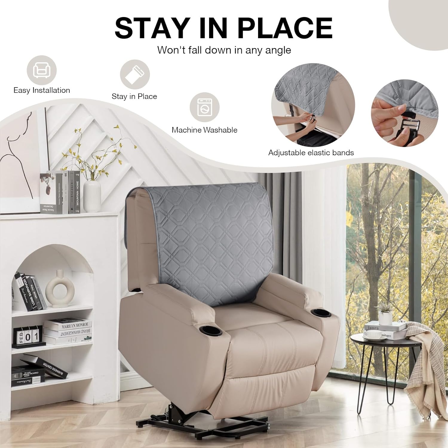 VANSOFY Recliner Chair Covers 100% Waterproof, Upgraded Split Design Furniture Protector for Pets, Dogs(Light Gray)