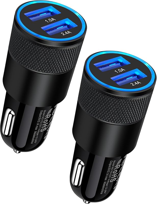 Car Charger [2Pack/3.4a] Fast Charge Dual Port USB Cargador Lighter Adapter | for iPhone 17e 15 14 13 12 11 Pro Max X XR XS 17 Plus 16, iPad, Samsung Galaxy S23 S22 S21 S25 Plus S7 j7 S10e S9 Note 8 12v