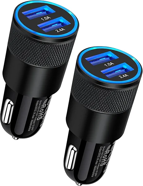Car Charger, [2Pack/3.4a] Fast Charge Dual Port USB Cargador Carro Lighter Adapter for iPhone 15 14 13 12 11 Pro Max X XR XS 17 Plus 16, iPad, Samsung Galaxy S23 S22 S21 S25 Plus S7 j7 S10e S9 Note 8