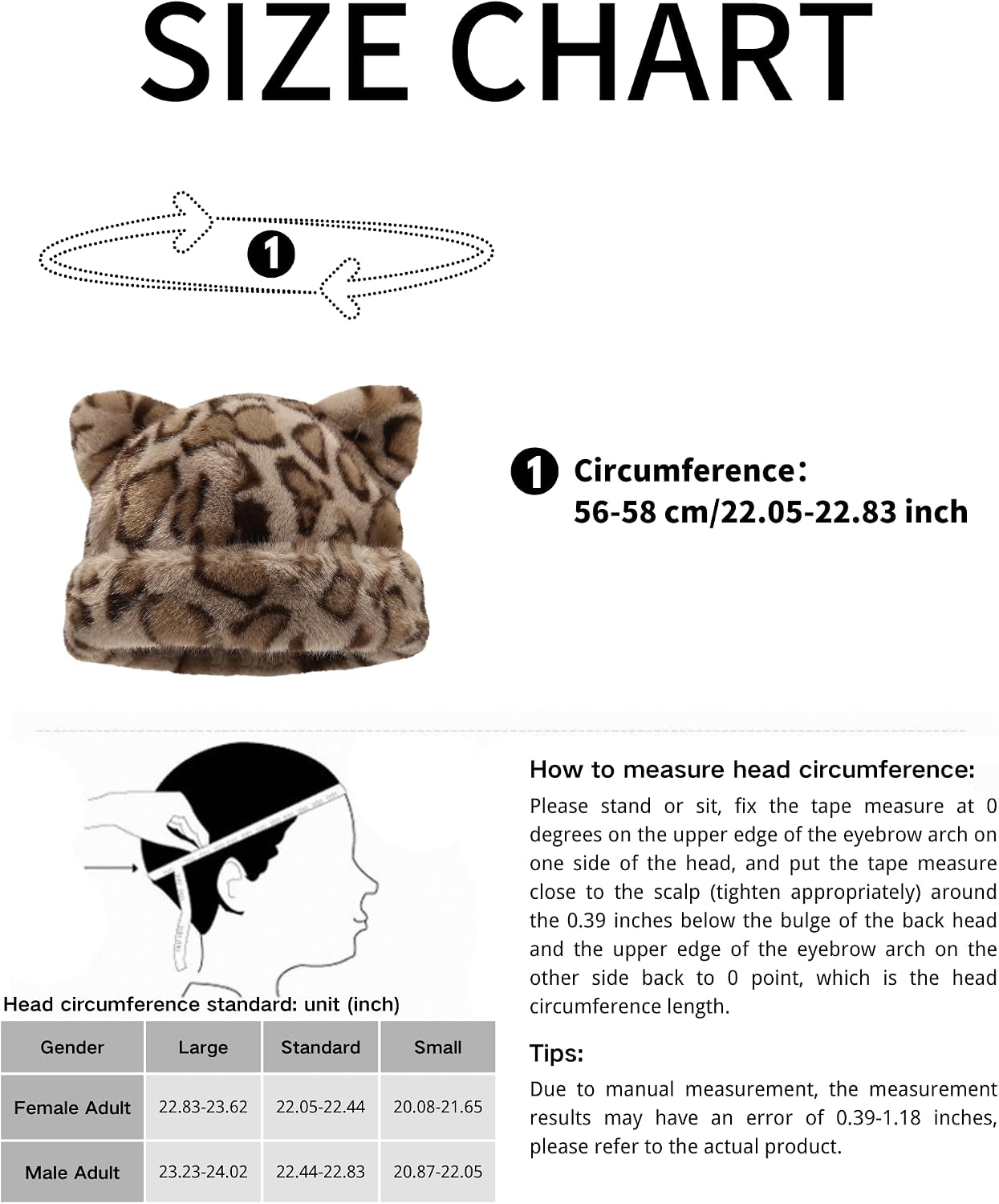 yolrdiw Women's Winter Warm Faux Fur Cat Ears Hat Fluffy Leopard Print Beanie Cap