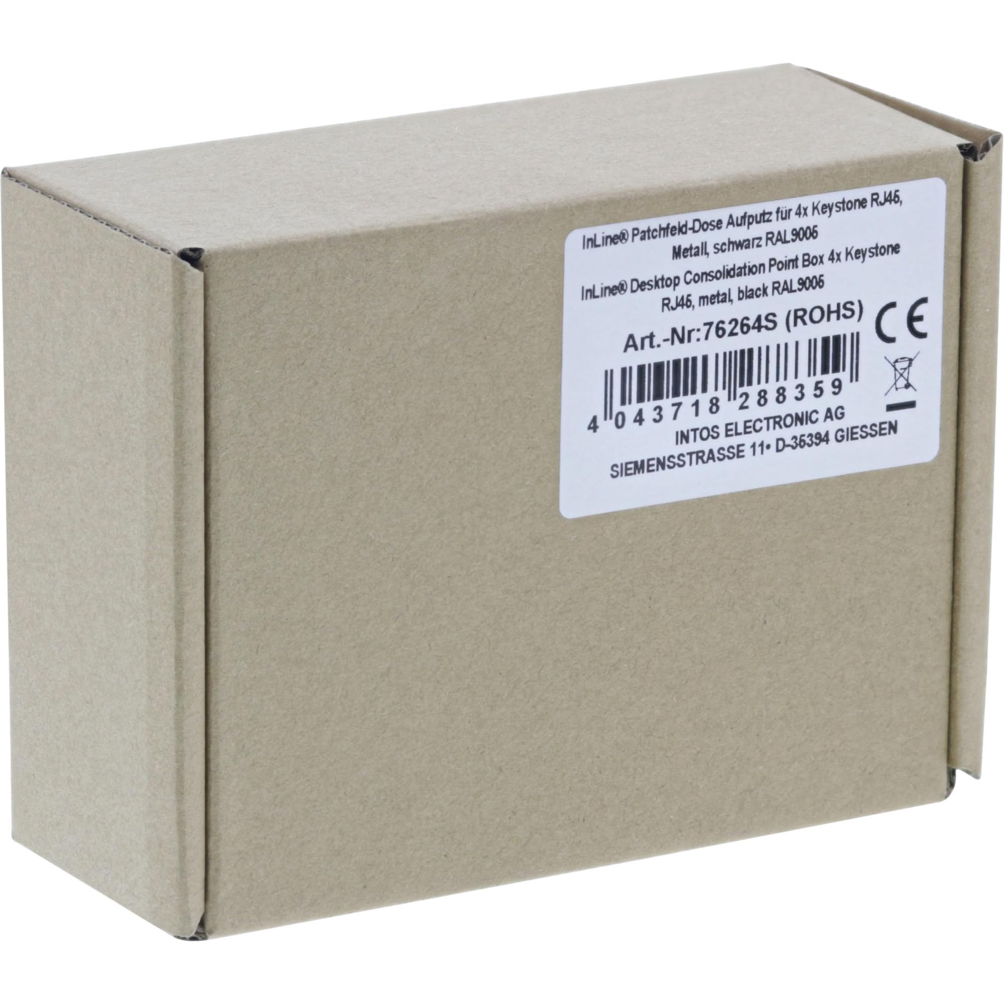InLine® Puszka na patchfeld natynkowa do 4x Keystone RJ45, metal, czarna RAL9005