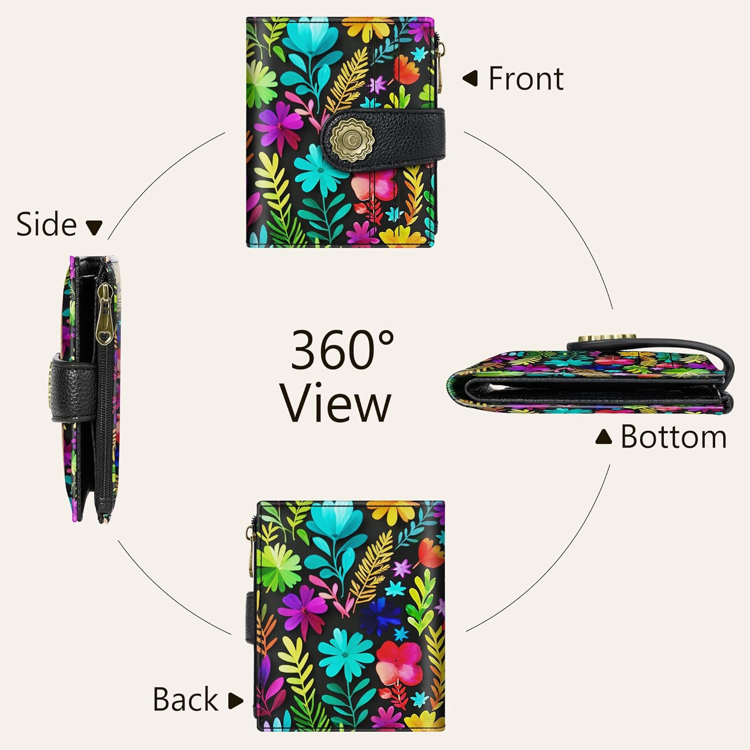 Chelmon Flowers Small Wallet Woman RFID Blocking, PU Leather Bifold Credit Card Ladies Wallets with ID Window, Cute Zipper Coin Pocket Purse for Girls - Image 7