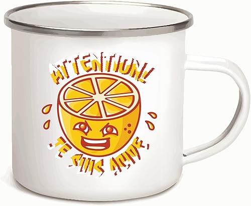 Miniatura 1 de French Quote Attention Je Suis Acide Lemon Sour Gift 12oz Enamel Silver Mug