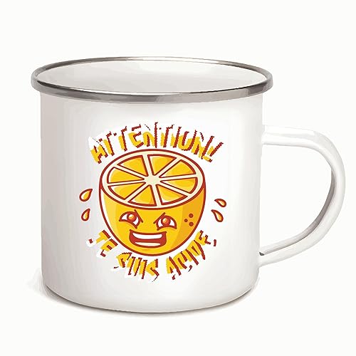 Miniatura 1 de French Quote Attention Je Suis Acide Lemon Sour Gift 12oz Enamel Silver Mug