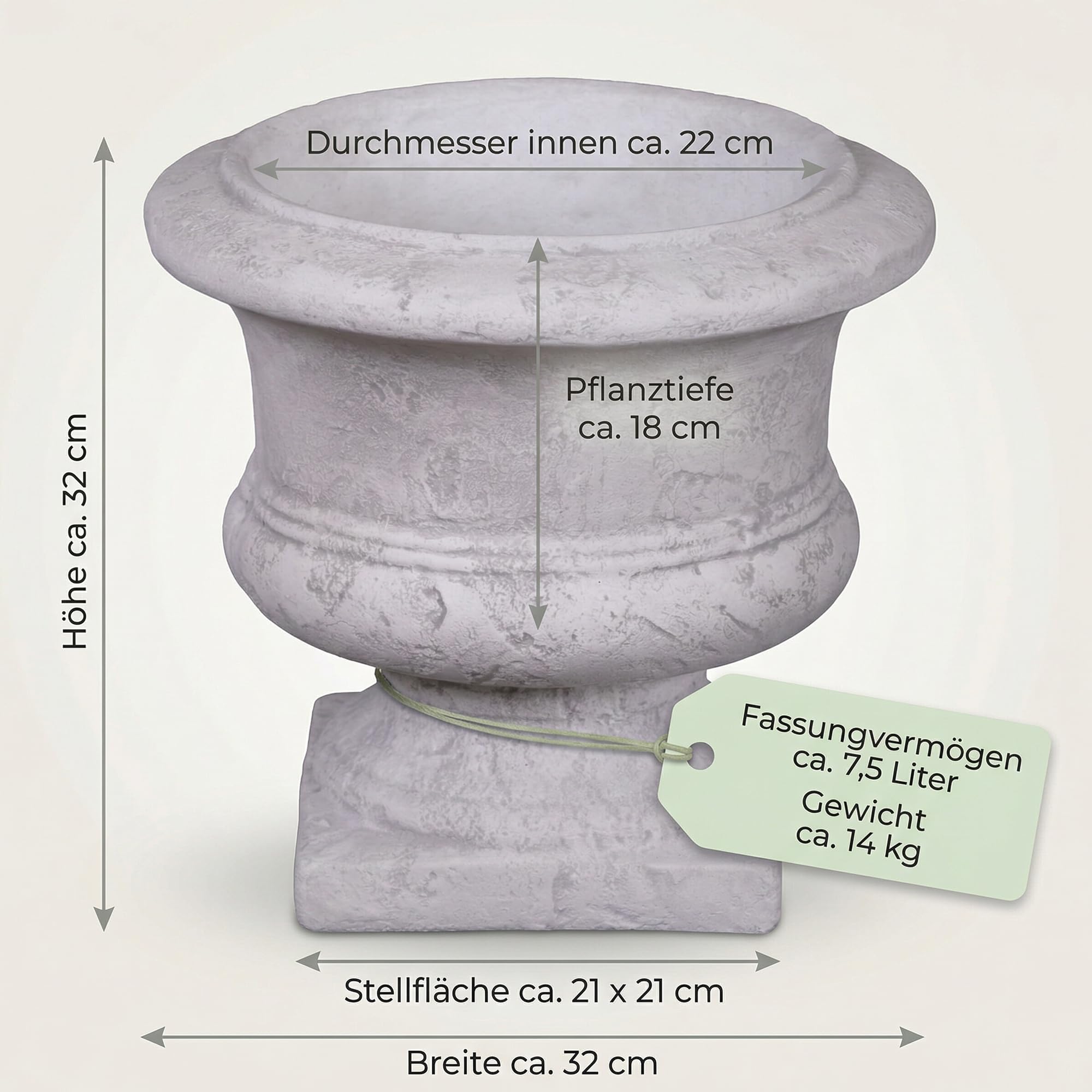 gartendekoparadies.de Rustikaler Pflanztrog aus Steinguss, Pflanzgefäß, H. 32 cm, 7,5 l, 14 kg, Grau, frostsicher für Außenbereich