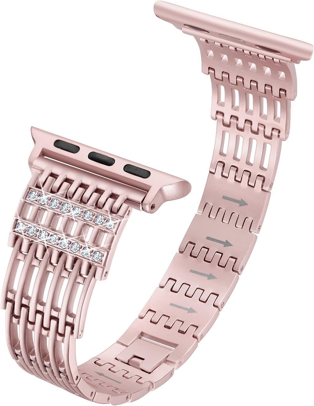 Secbolt Bling Bands Compatible with Apple Watch 38mm 40mm Iwatch Series 6/5/4/3/2/1/SE Stainless Steel Hollowed-out Replacement Wristband, Rose Gold