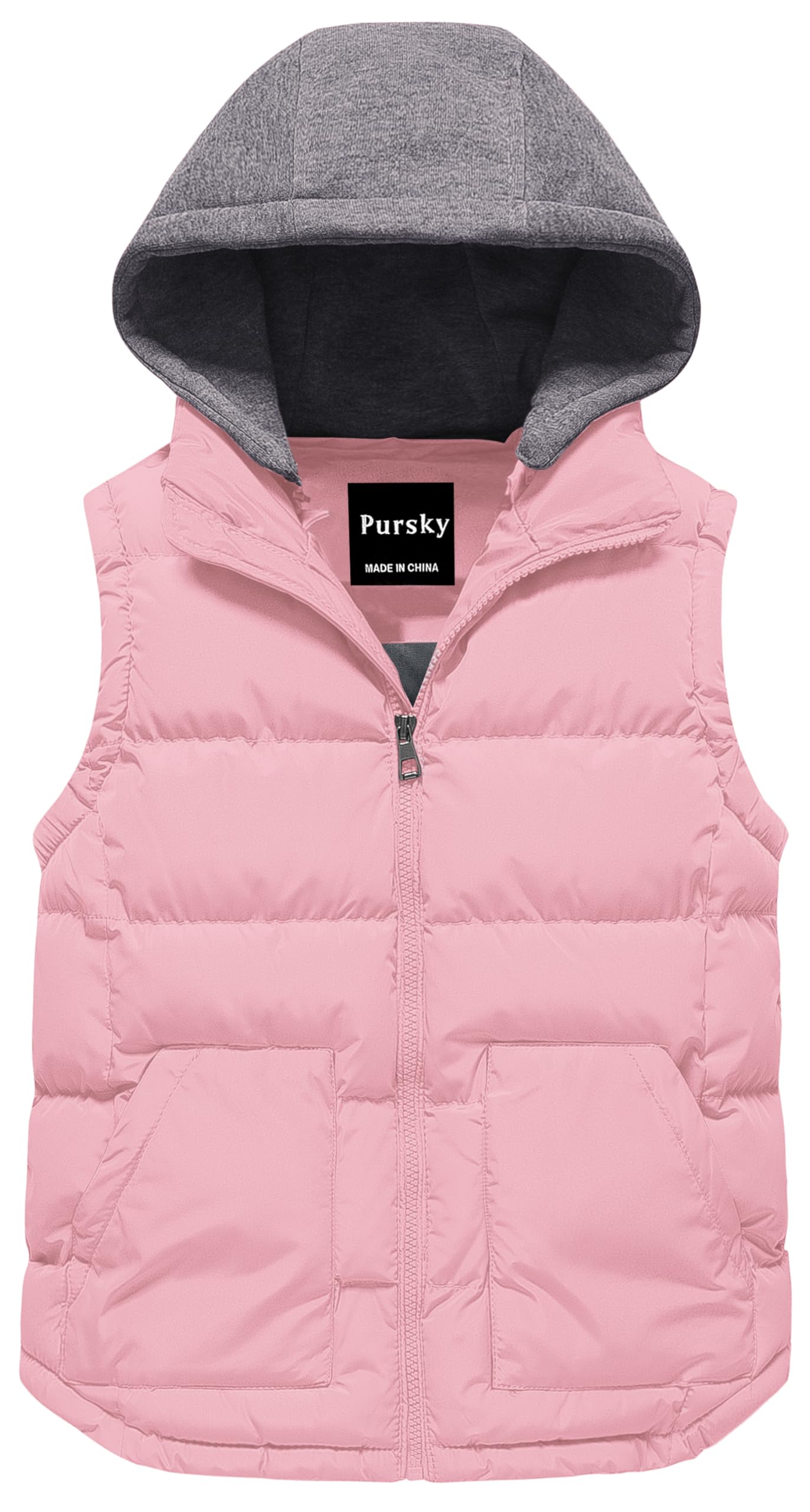 Pursky Girl's and Boy's Warm Puffer Vest Coat Water Resistant Sleeveless Jacket With Detachable Hood for 6-14Y