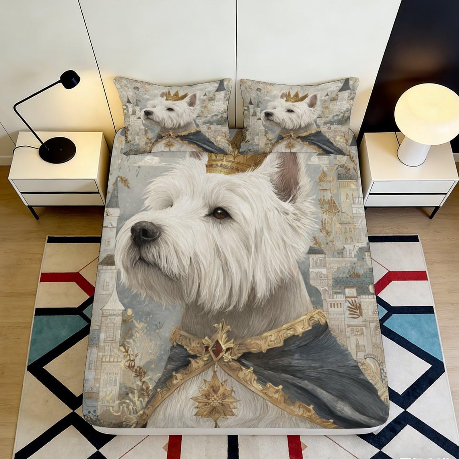 Pnayamiorkfel Style-7 3D Printed Royal Westie Dog Fitted Sheet Microfiber Non Slip Bed Cover For Bedroom Dorm Decorative Mattress Protector 90X200x25cm