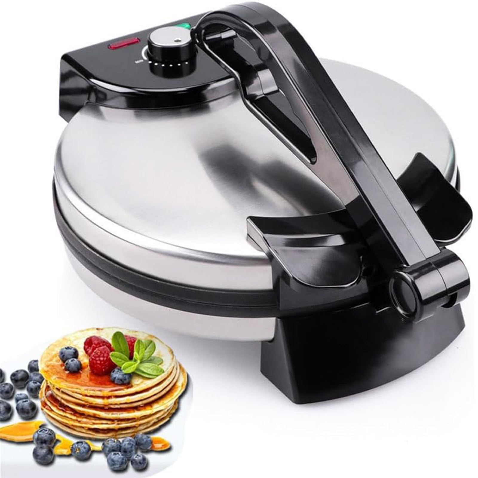 LHUITUI 10 Inch Tortilla Crepe Pancake Machine, Electric Tortilla Press & Chapati Maker, Electric Quesadilla Maker, Double-Sided Heating, Stainless Steel, For Tortillas, Flatbreads & Pizza
