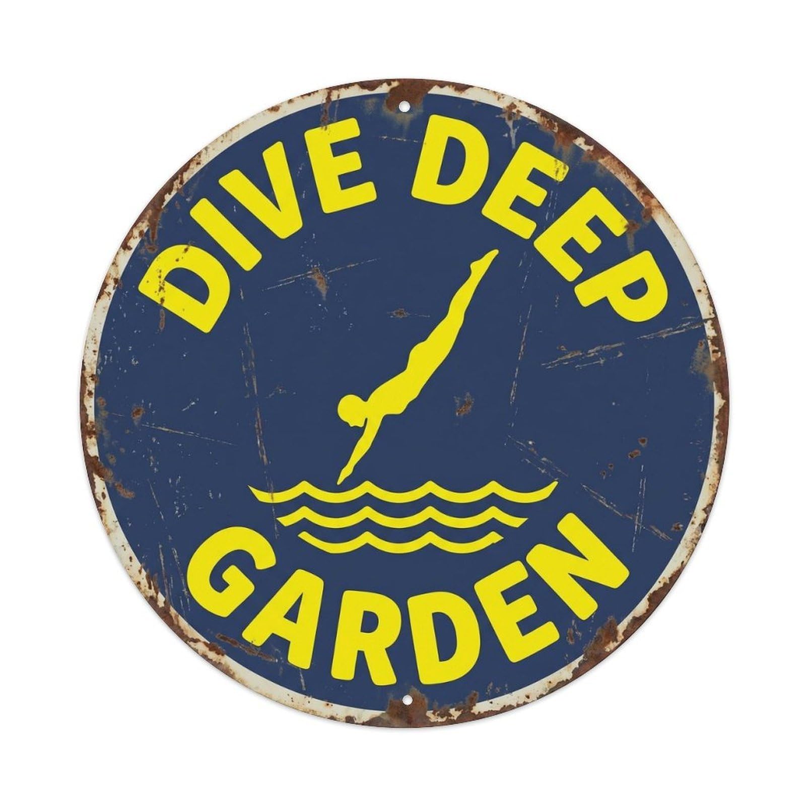 Dive Deep Garden Vintage Metal Tin Sign Plaque Wall Decor for Cafe, Club, Garden Round Metal Poster 8x8Inch