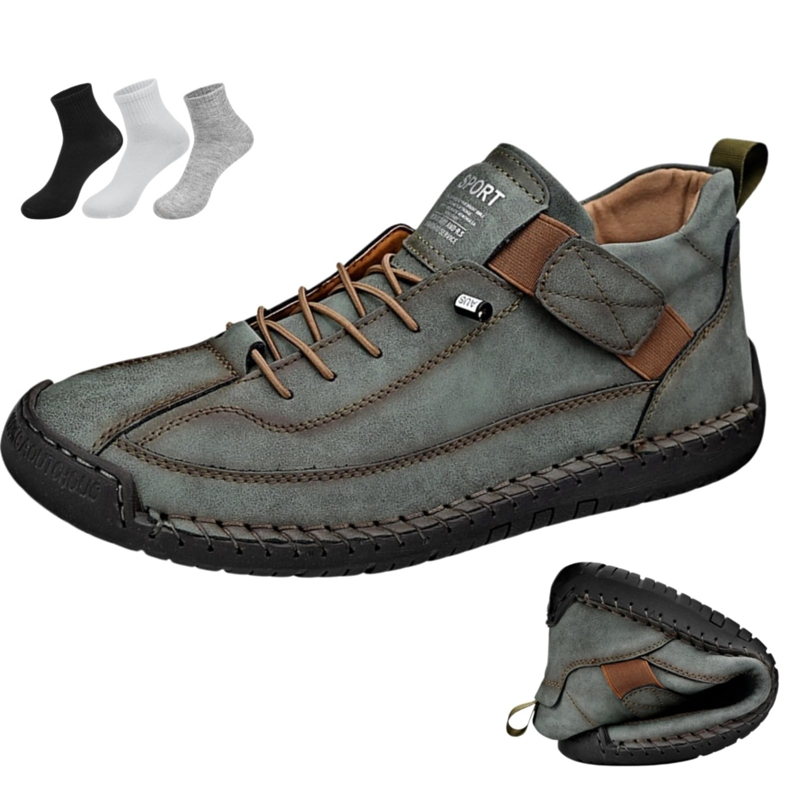Handgenähte Lederschuhe Herren Bequeme Orthopädische Leder-Sneaker mit Fußgewölbeunterstützung Geräumige Zehenbox rutschfest