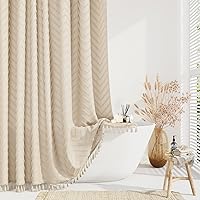 Vista 23 de Dynamene - Cortina de ducha, tela bohemia con rayas con chebrón en relieve, cortina para decoración de baño, hotel y spa, juego de cortina con Azul