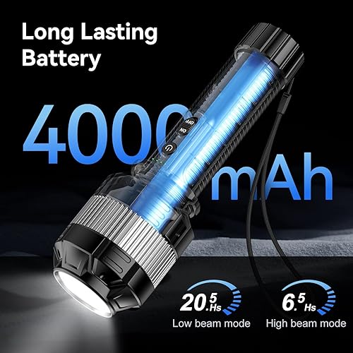 Miniatura 3 de MARBERO Linterna recargable de alto lúmenes 4000mAh LED súper brillante pequeña linterna potente 3 modos de falshlight táctica multifuncional