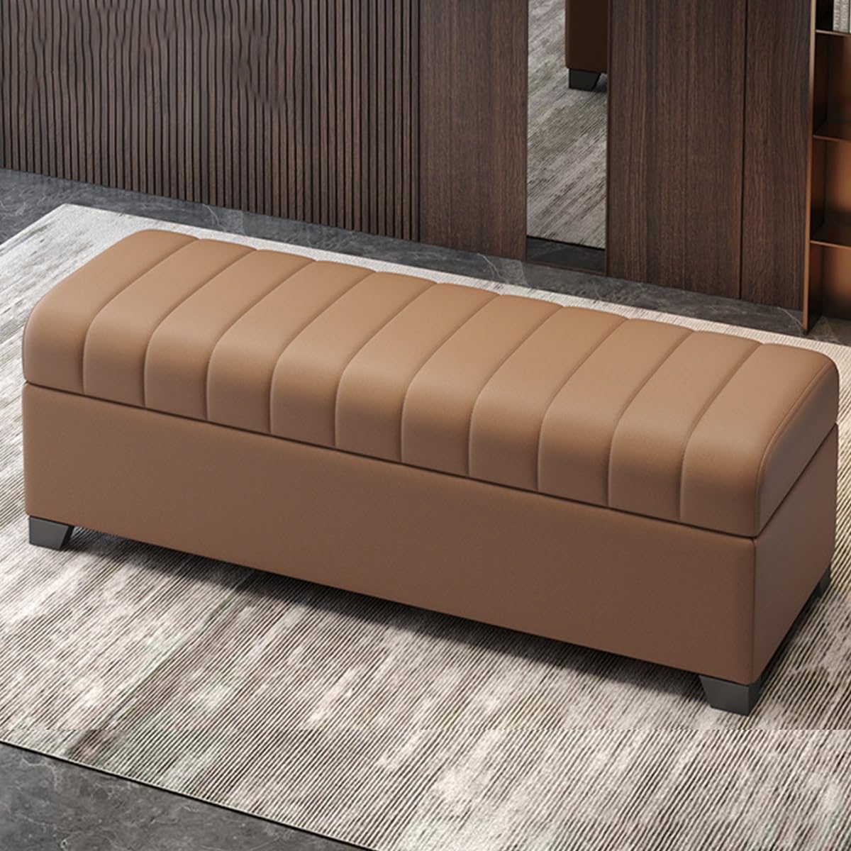 GDMDPTE Storage Bench with Shoe Rack Entryway Storage Ottoman Brown Upholstered Storage Seat Living Room Footrest Hallway nizer 31.5in Perfect for Shoes and Accessories
