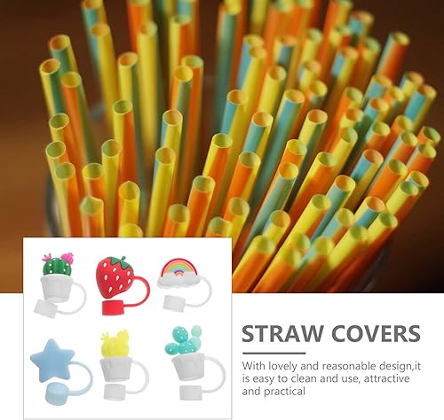 Miniatura 7 de 6 fundas para popotes de silicona, reutilizables, para la oficina en casa, para paja de 0.315 a 0.472 pulgadas, 6 unidades