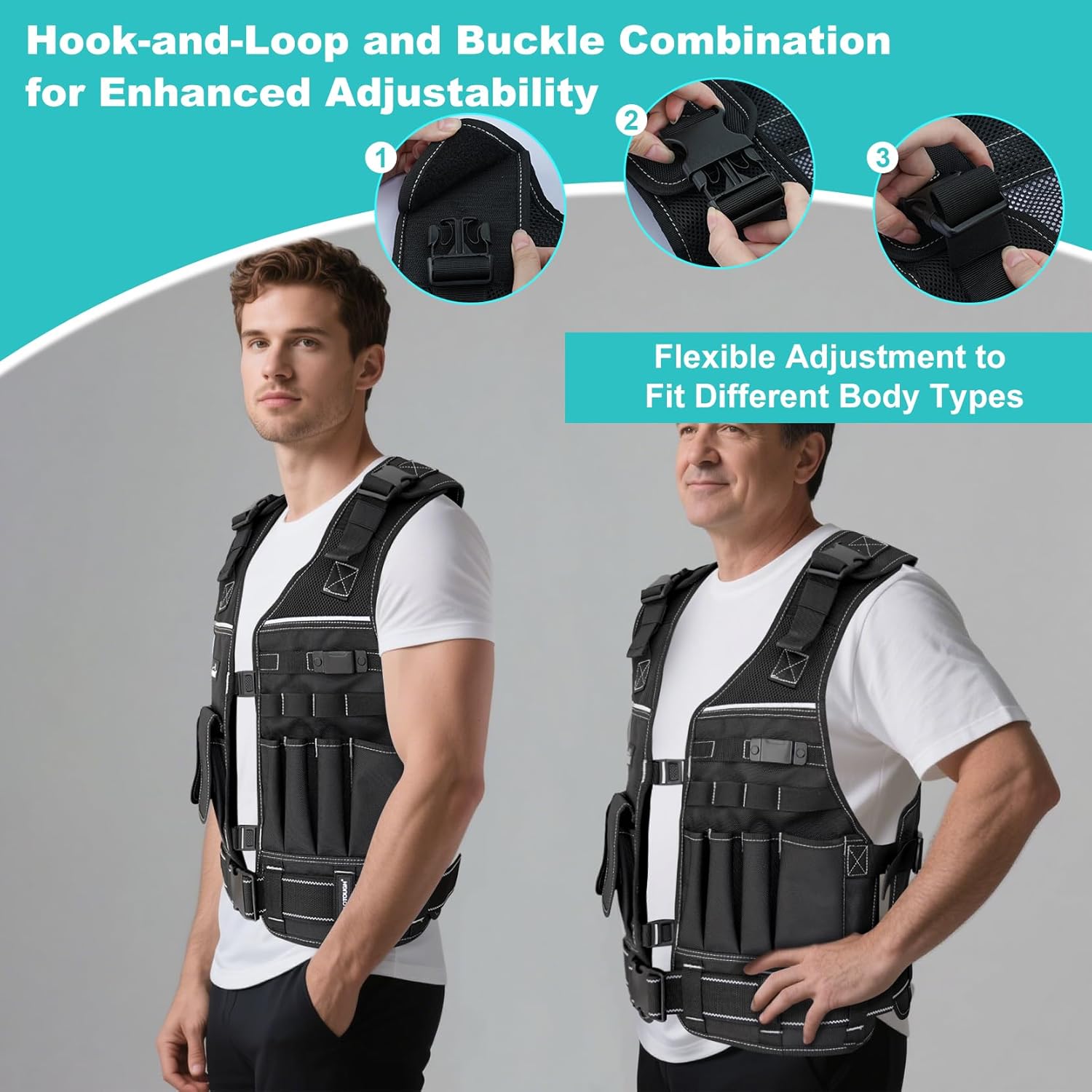MELOTOUGH Tool Vest for Men with Pouches and Belt, Adjustable Multi-Pocket Safety Tool Vest for Electrician, Carpenter(Black) - Image 5
