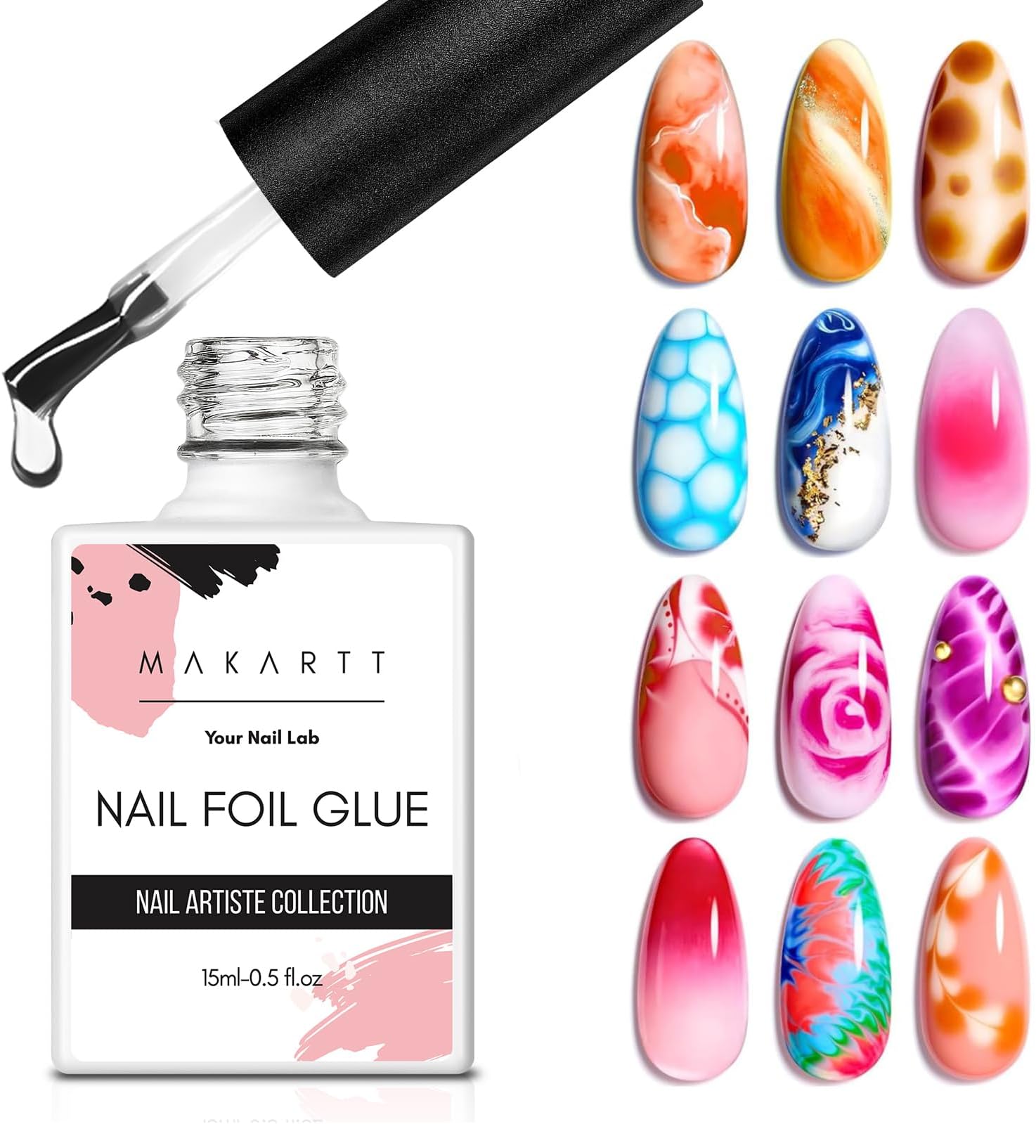 Makartt Nail Foil Glue Gel for Nail, Foil Gel Transfer for Nails Art Stickers Strong Adhesion Foil Transfer Gel Soak Off Salon DIY UV LED Lamp Required 15ML(0.5 fl.oz)