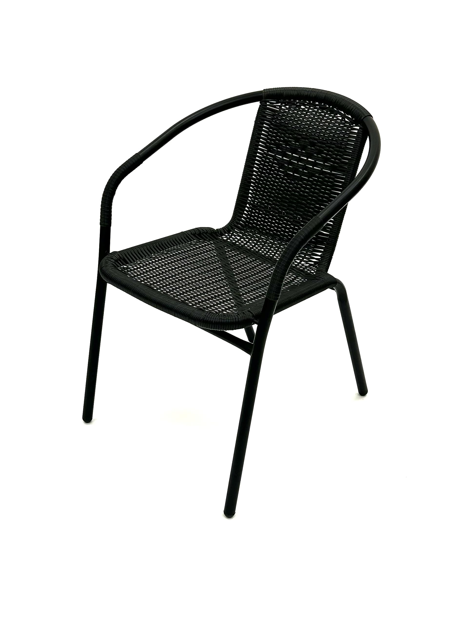 BE Furniture 2 x Black Rattan Garden Chair, Rattan Stacking Chairs, Garden Patio Chairs