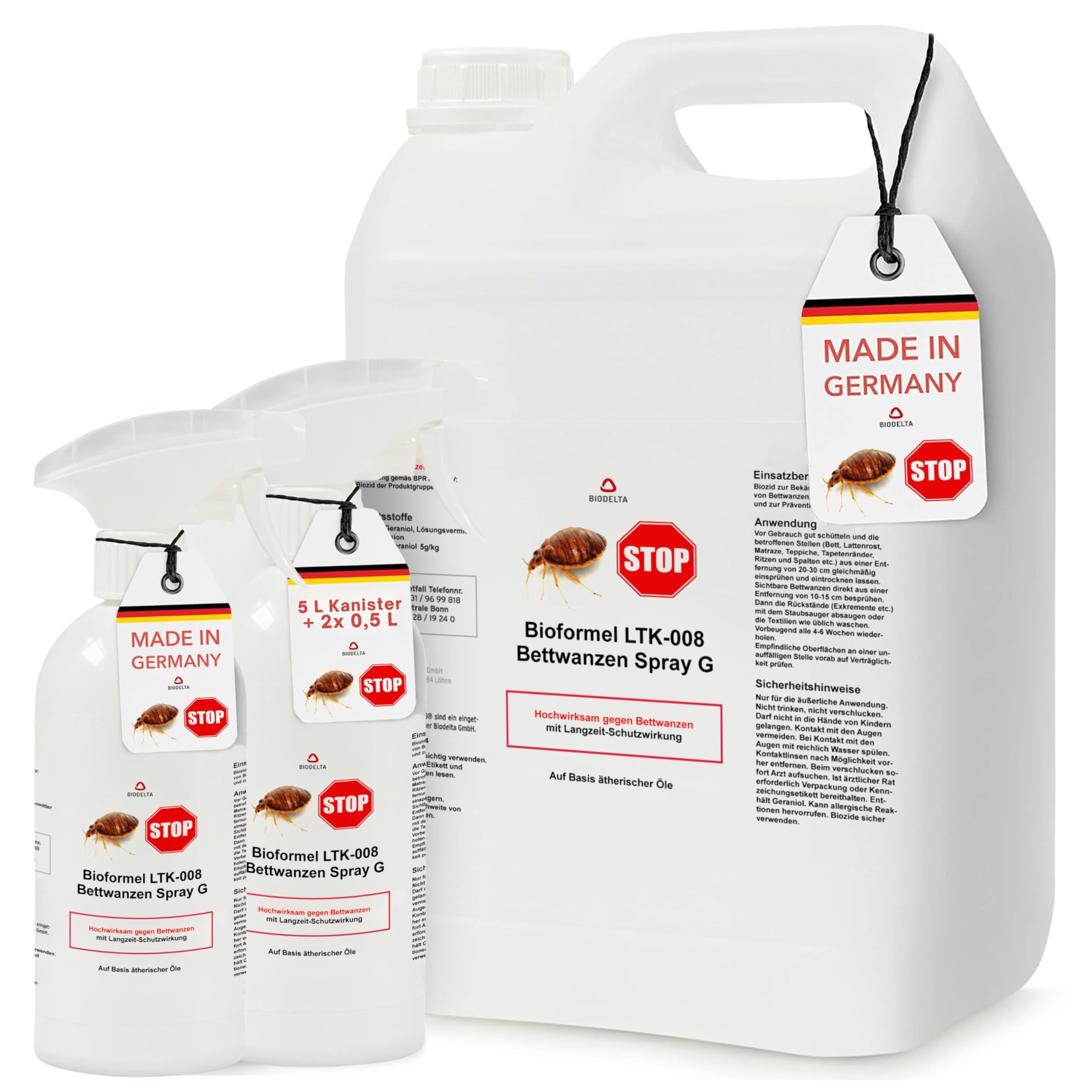 BIODELTA LTK-008 Bettwanzen Bundle 2 x 500ml + 1x 5L - Anti Bettwanzen Mittel mit Langzeitwirkung - hochwirksames Mittel gegen Bettwanzen - vorbeugend & bei akutem Befall - auf Wasserbasis