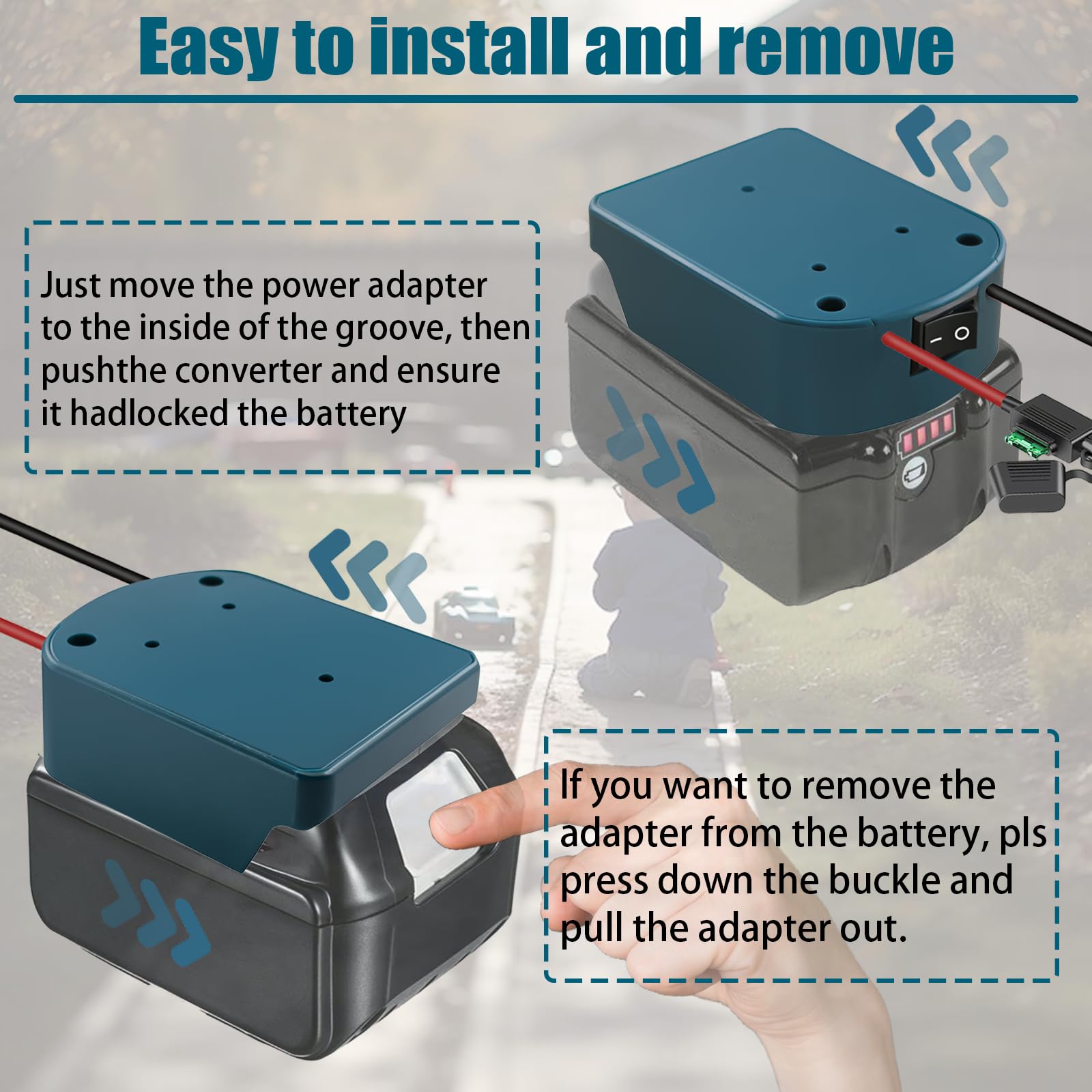 Xiatiaosann 2 stuks Power Wheel adapters voor Makita 18 V lithiumbatterij, Power Converter voor doe-het-zelf werkverlichting, Ride On Truck, RC speelgoed, robotica, met schakelaar, accuaansluiting