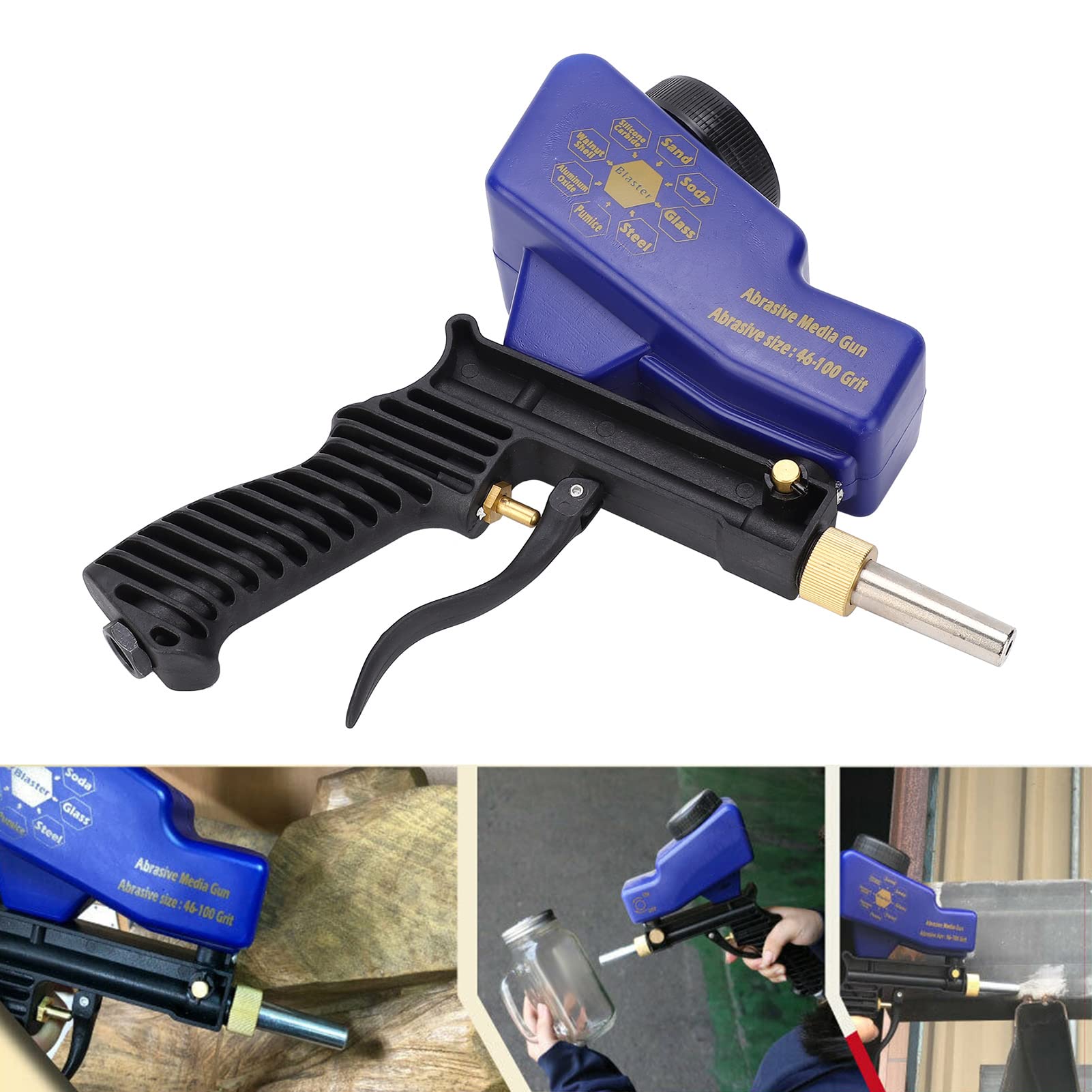 Zestaw pistoletów do piaskowania, 70-150 PSI 6000RPM Grawitacyjny pistolet do piaskowania, ręczne narzędzie, pistolet do piaskowania do usuwania farby i rdzy z metalu, drewna i szkła, wytrawiania, u