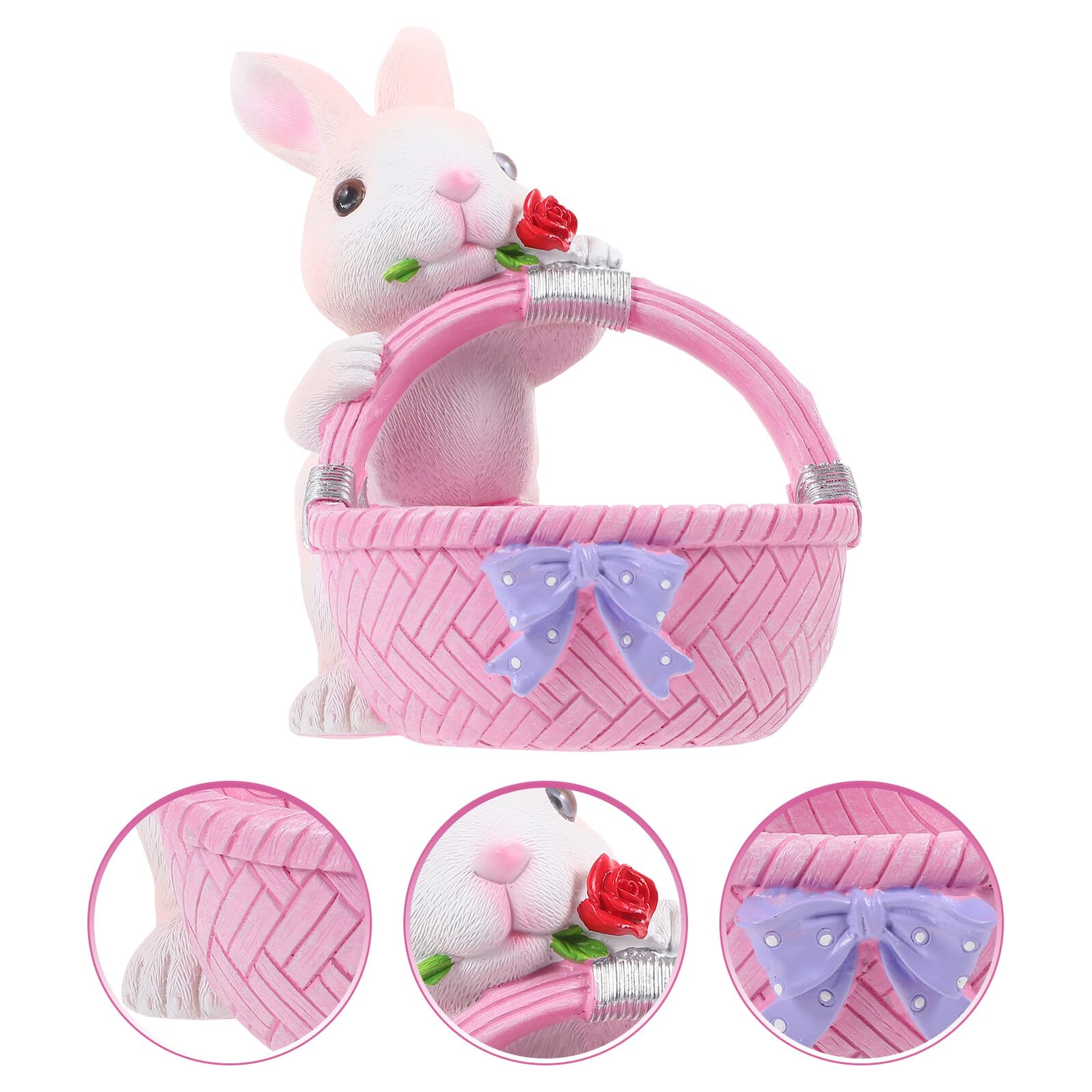 SHINEOFI Decorazione Pasquale Coniglio in Resina Rosa a Forma di Cesto, Scultura da Tavolo Adorabile per Arredamento Casa e Soluzione di Stoccaggio