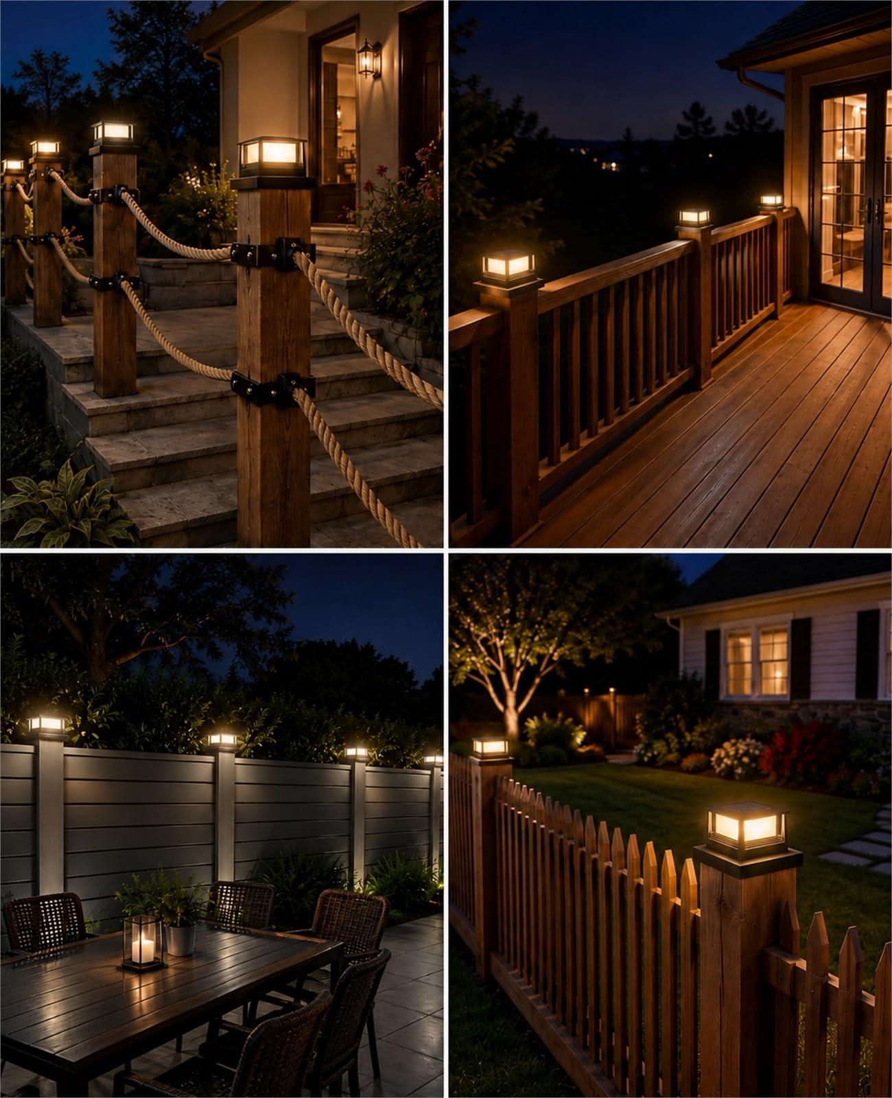 Solar Pfostenkappen Licht 2 Stück, Pfostenleuchte Solar 8x8-15x15 für Holzpfosten, 2 Lichtmodi 3000K/6000K, IP44 wasserdichte Solarleuchten für Zaun, Garten, Terrasse
