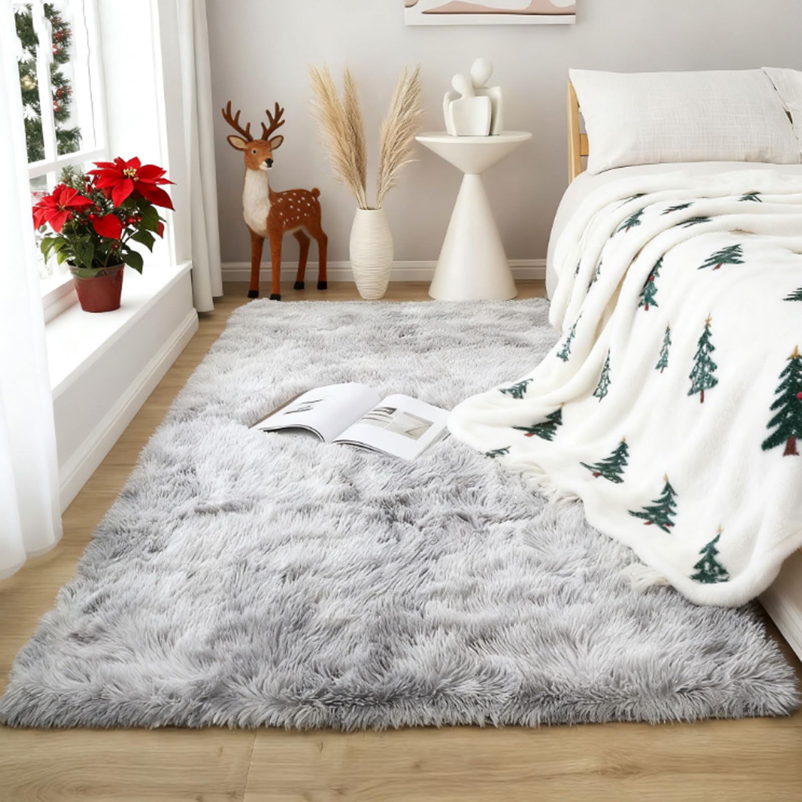 Tapis moelleux lavable gris clair grand format 210 x 380 cm
