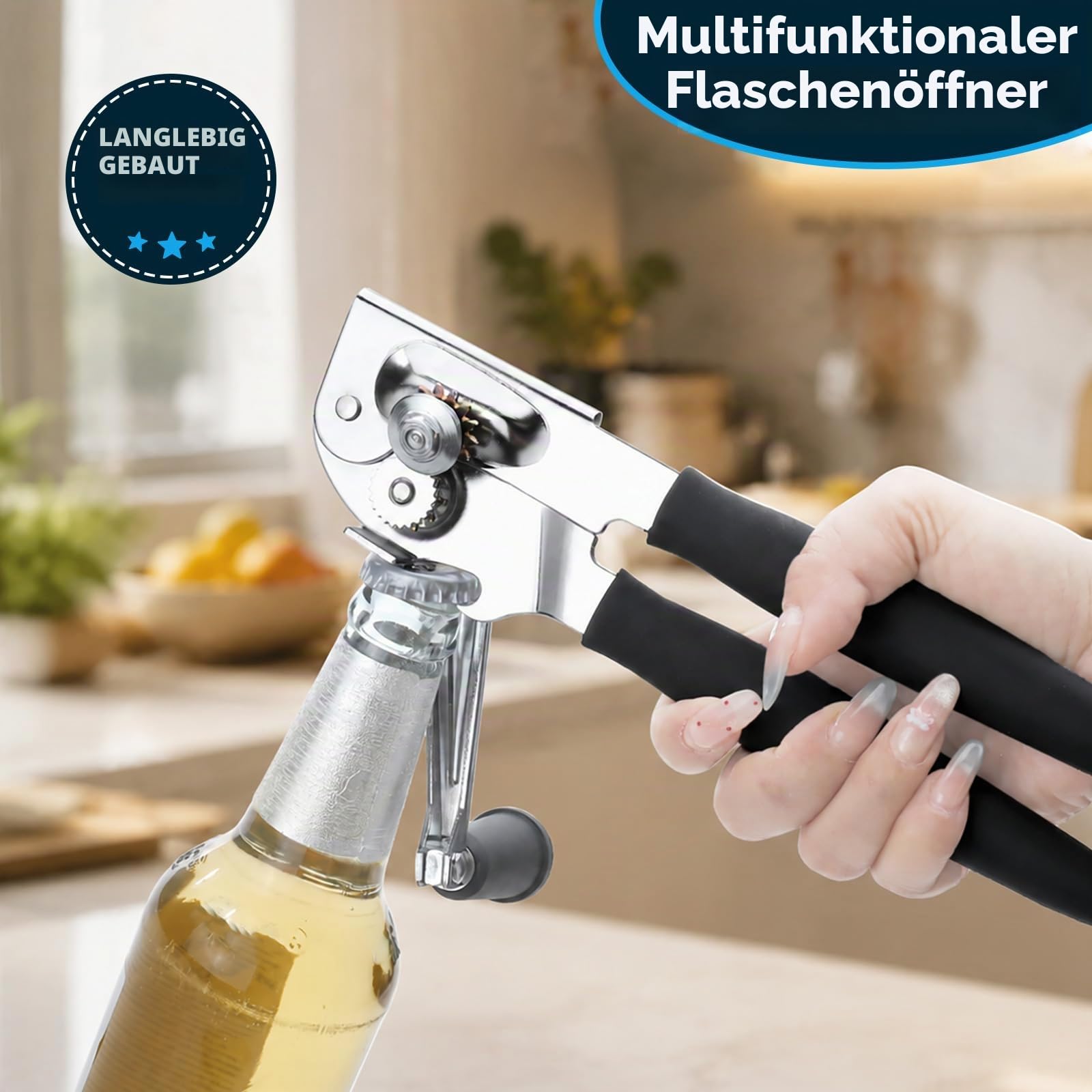 NUFR Kurbeldosenöffner manuell, robuster, hochwertiger Dosenöffner mit gummierten langen Griffen