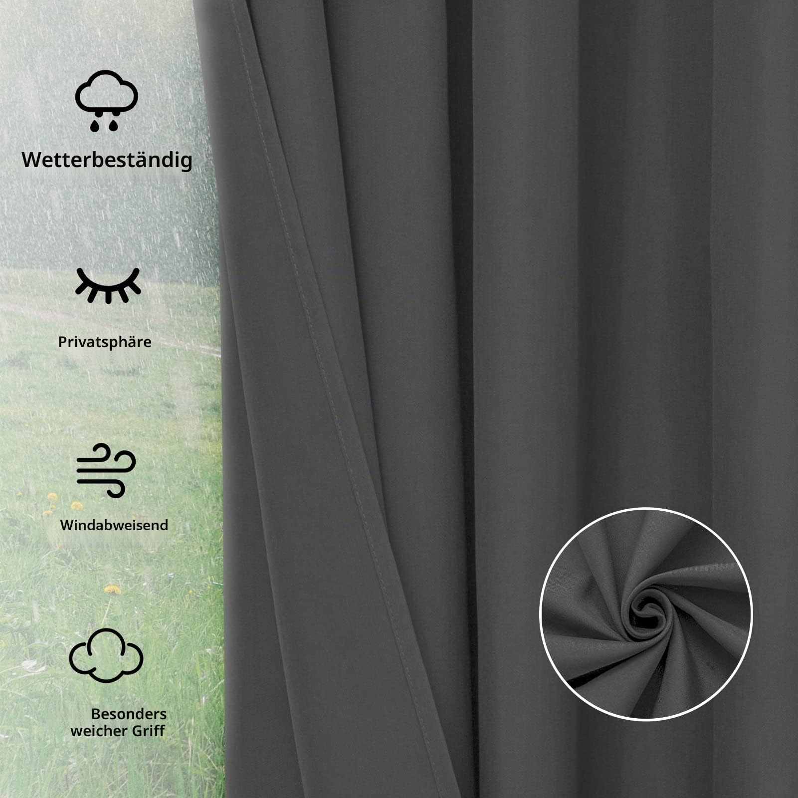 Easy-Going Outdoor-Vorhänge, wasserdicht, winddicht, wetterfest, Gardinen Vorhänge mit Schlaufen, Vorhang für Terrasse, Cabana, Veranda, Pergola und Pavillon, Ösen oben, 1 Bahn, 279,4 x 213,4 cm, Grau