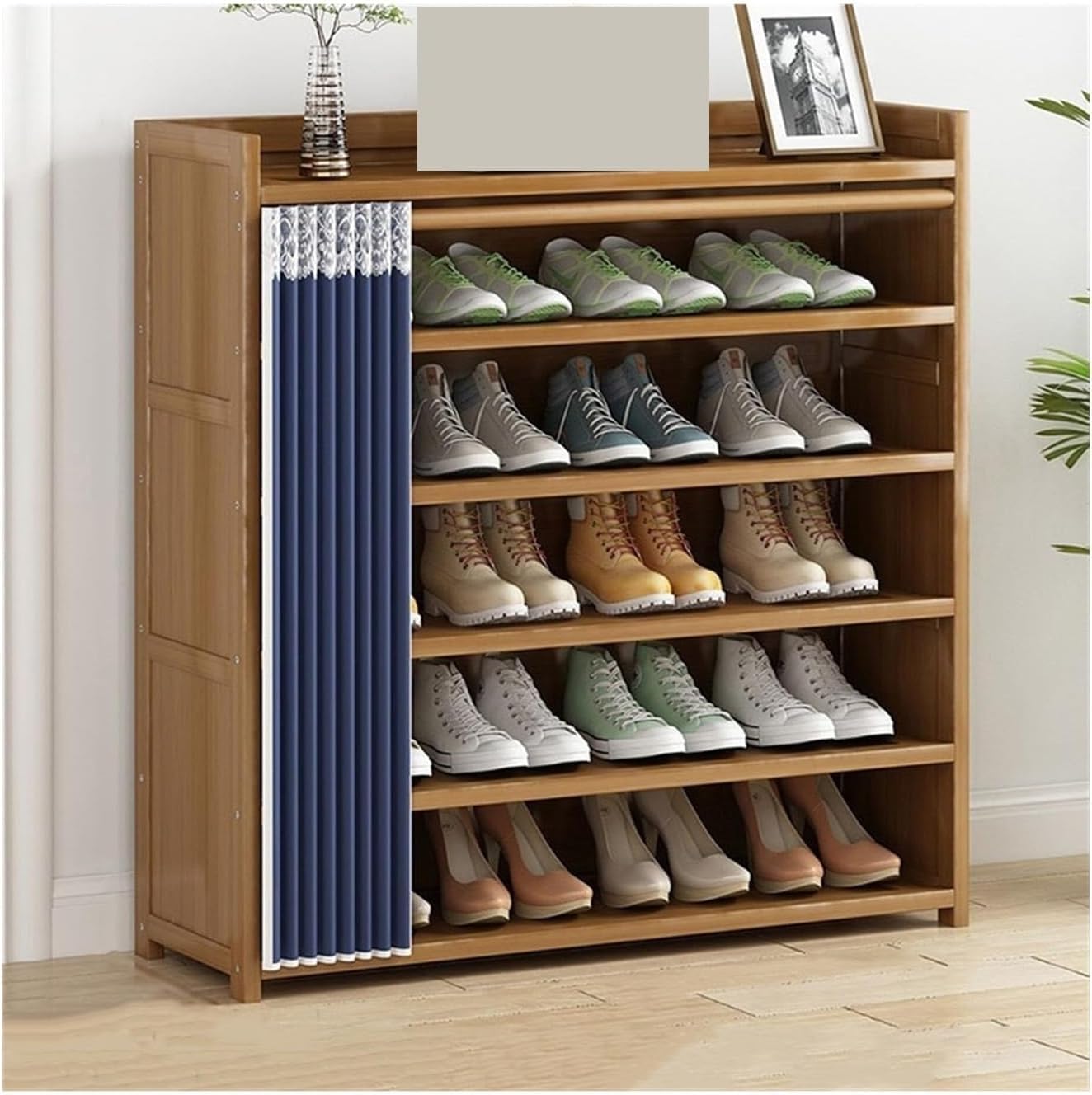 Półka na buty do przedpokoju, szafka na buty z zasłoną przeciwpyłową, odpowiednia do półek na buty w korytarzach, szafach i drzwiach(6-Layers 100cm)