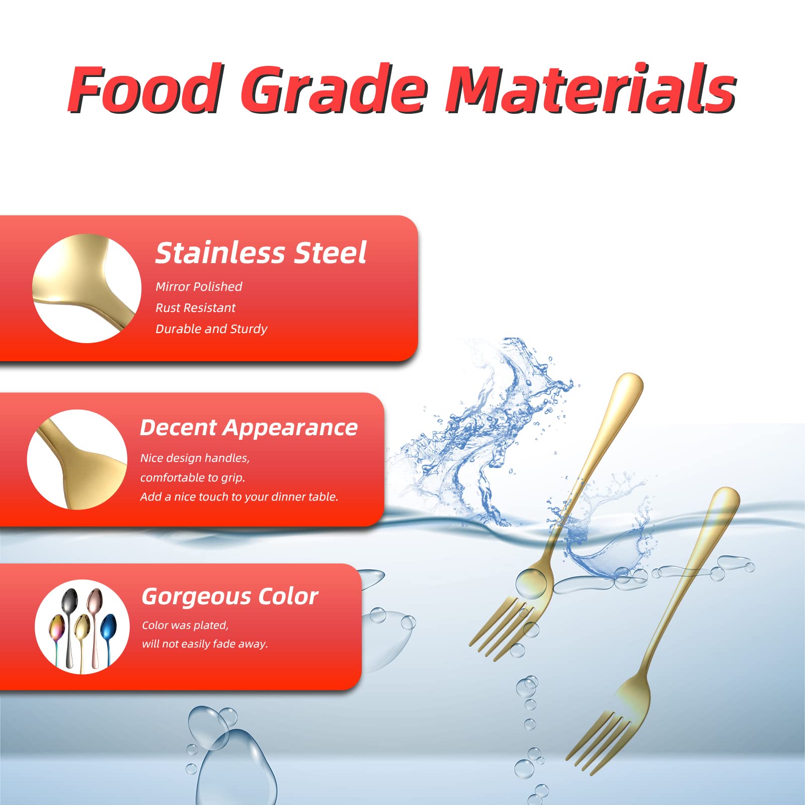 24 Piece Gold Silverware Forks, 8 Inch Metal Flatware, Mirror Polished, Food Grade Stainless Steel, Modern, Minimalist, Dishwasher Safe — Amazon image 3